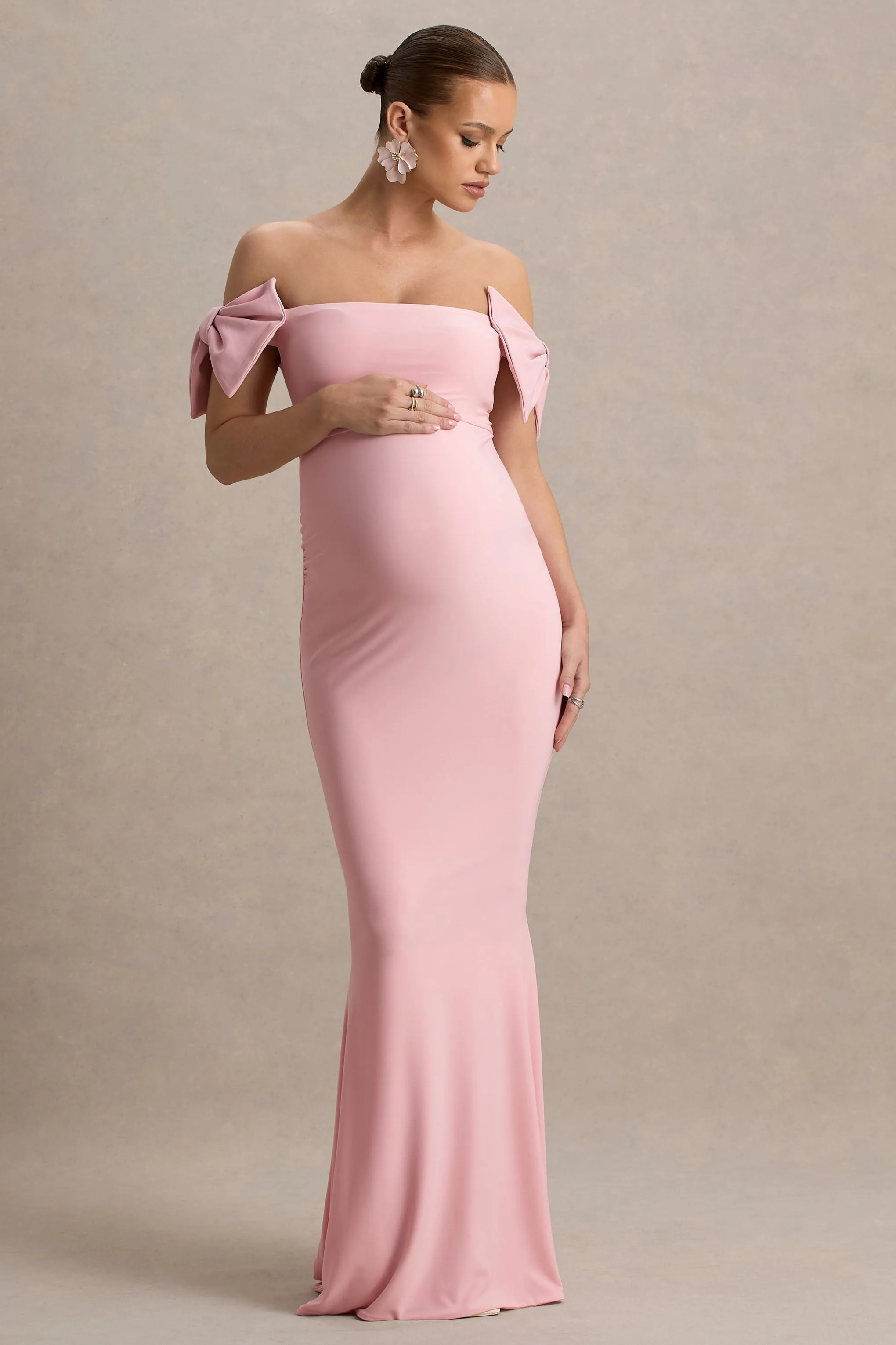 Didi | Pink Bardot Bow Detail Maternity Maxi Dress sold by Club L London product image thumbnail 4