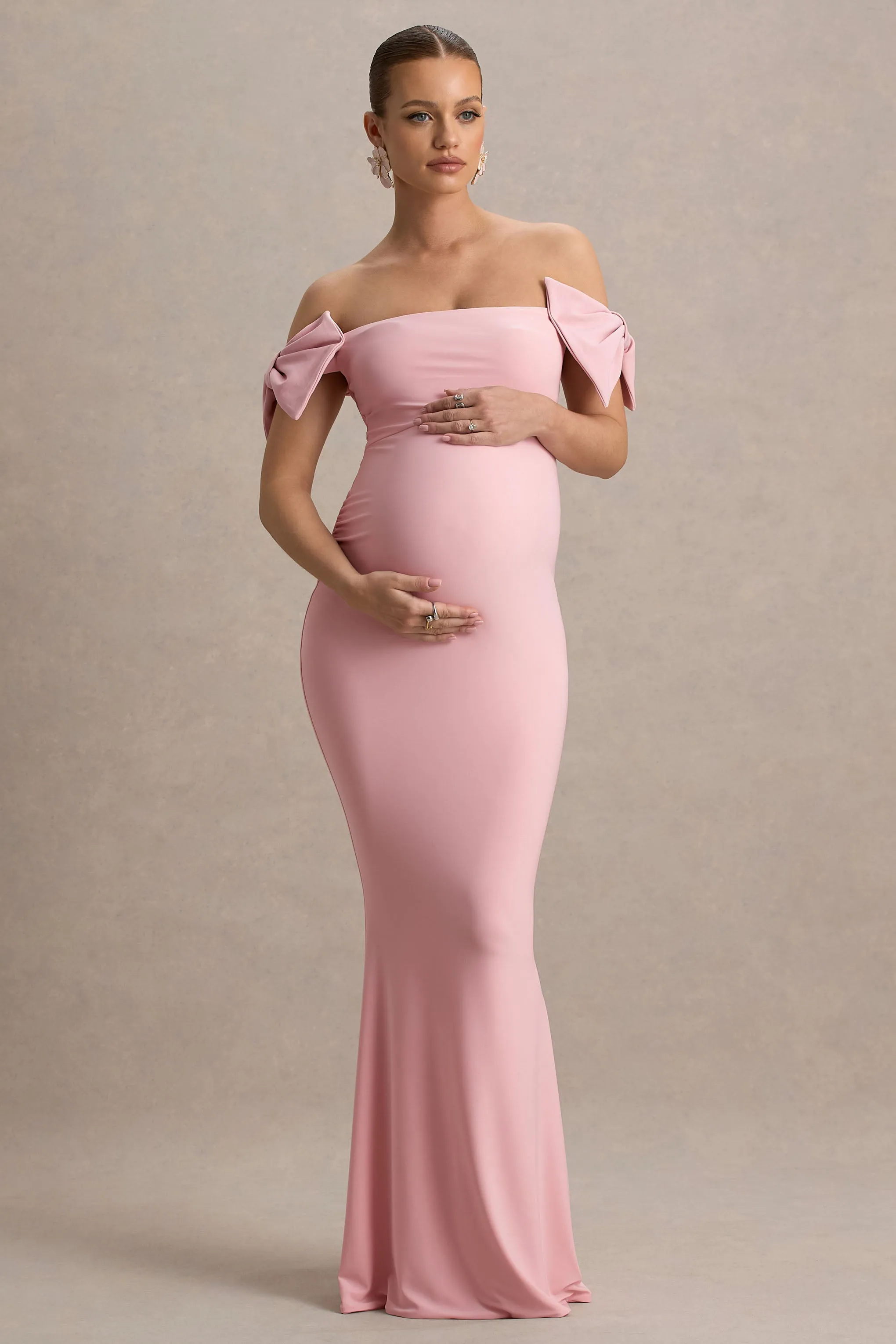 Didi | Pink Bardot Bow Detail Maternity Maxi Dress sold by Club L London product image thumbnail 5