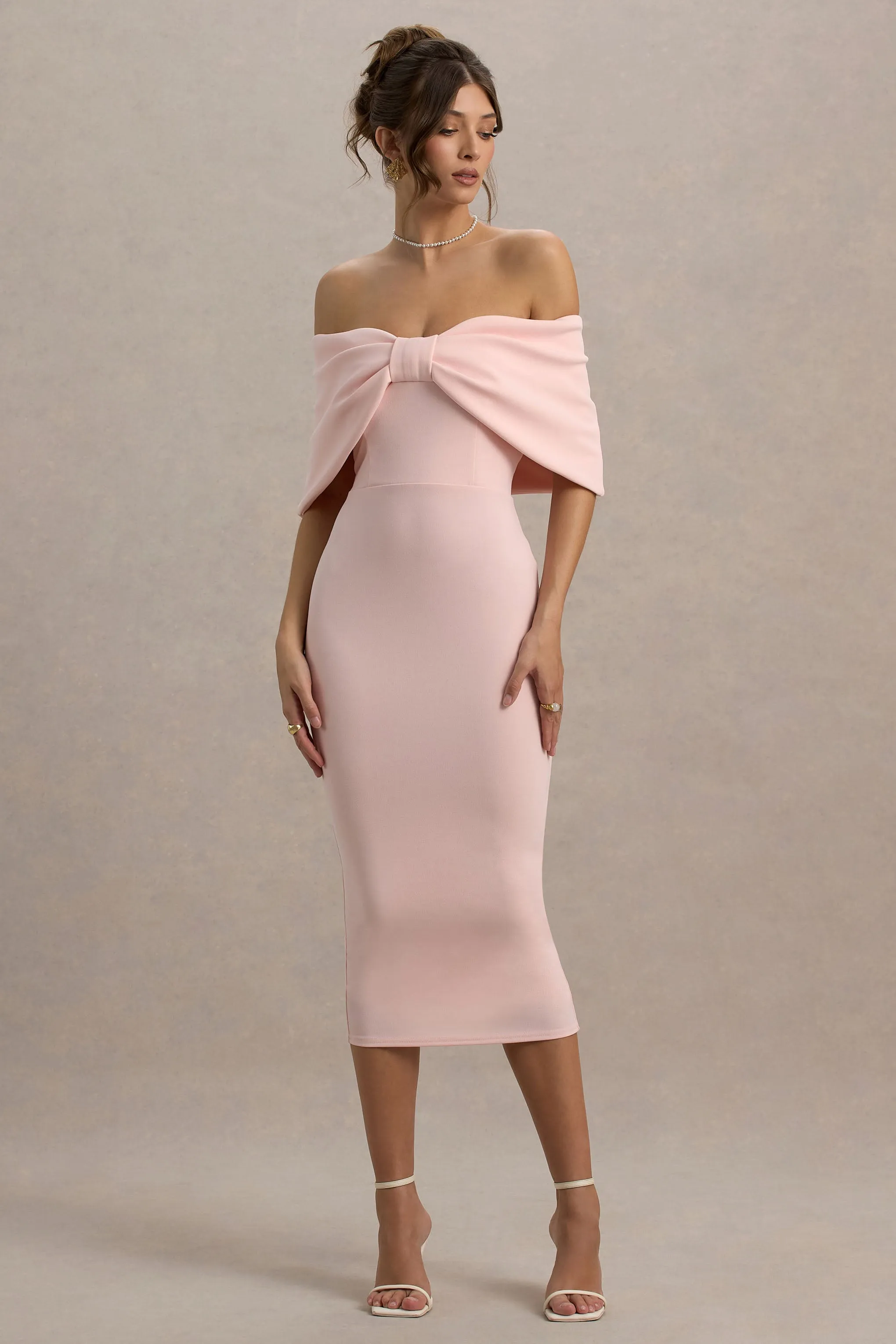 Bayshore | Pink Bow Bardot Midi Dress sold by Club L London product image thumbnail 5