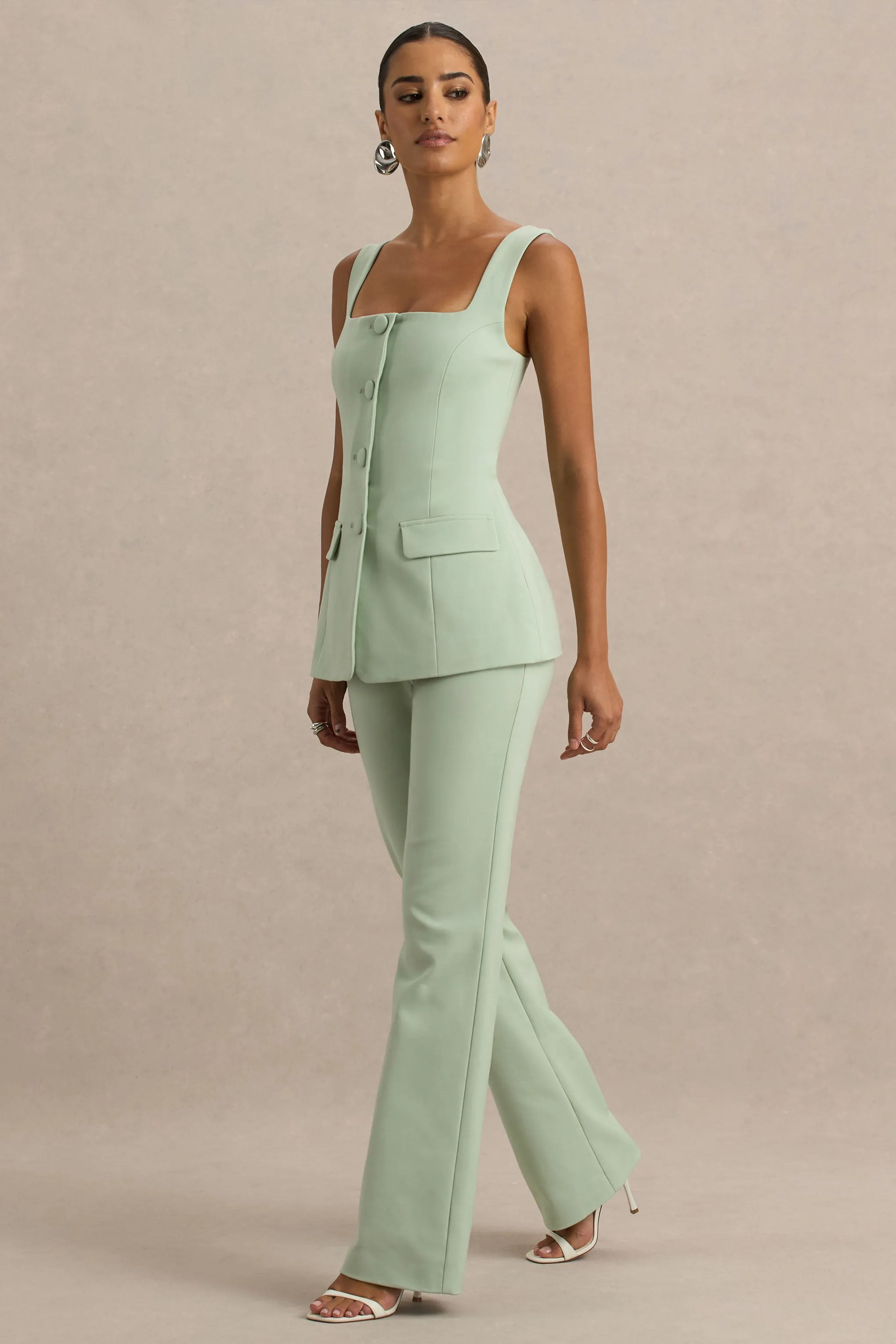 Aceline | Light Green Square-Neck Tailored Jumpsuit sold by Club L London product image thumbnail 4