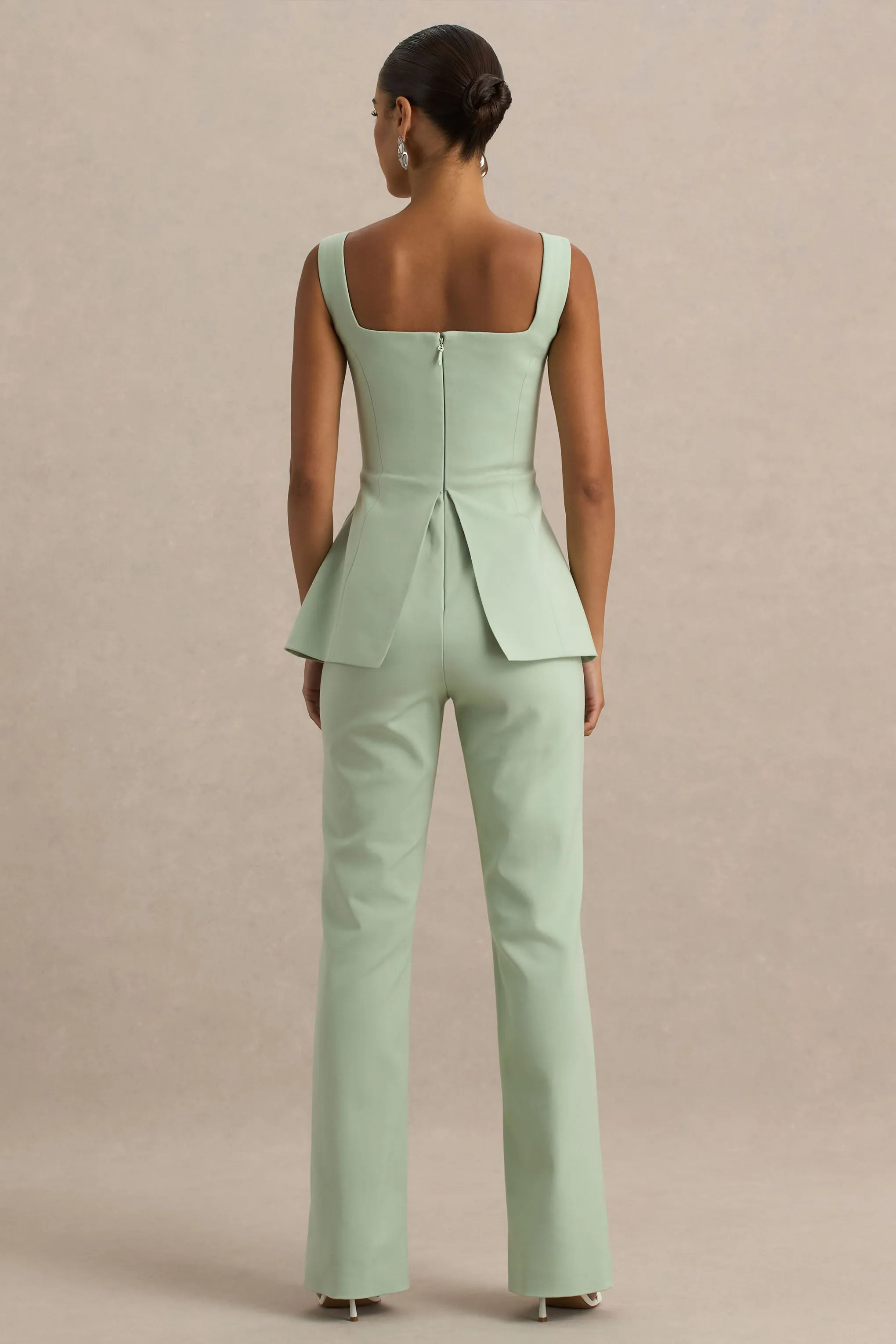 Aceline | Light Green Square-Neck Tailored Jumpsuit sold by Club L London product image thumbnail 2