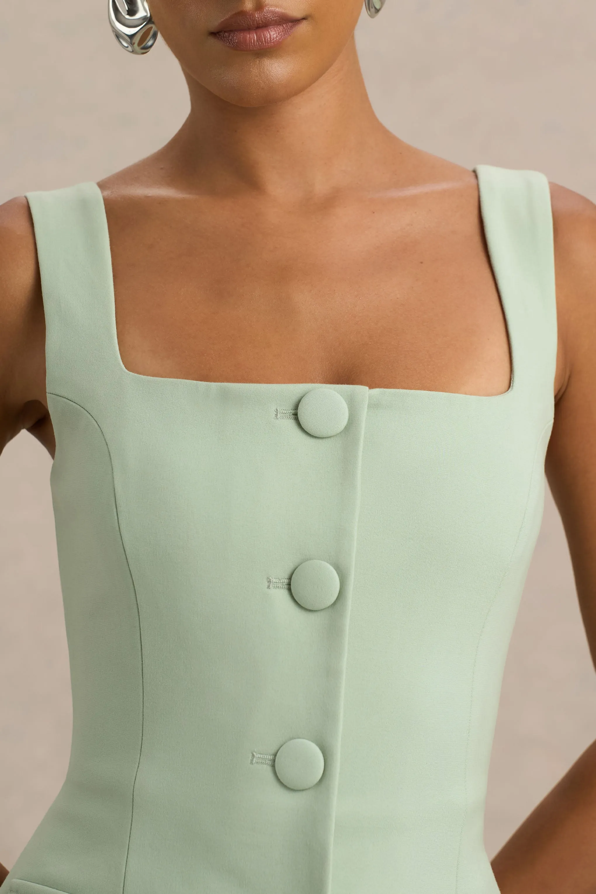 Aceline | Light Green Square-Neck Tailored Jumpsuit sold by Club L London product image thumbnail 5