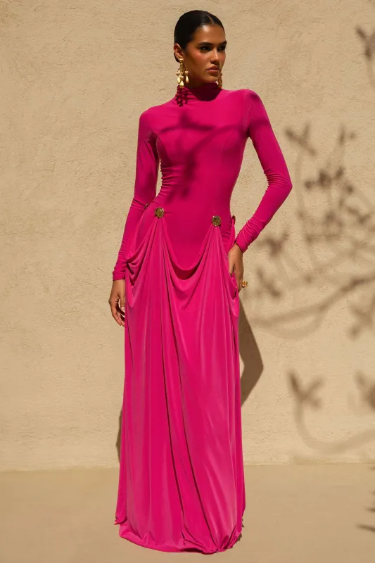 Caprice | Hot Pink High-Neck Maxi Dress With Embellished Details sold by Club L London