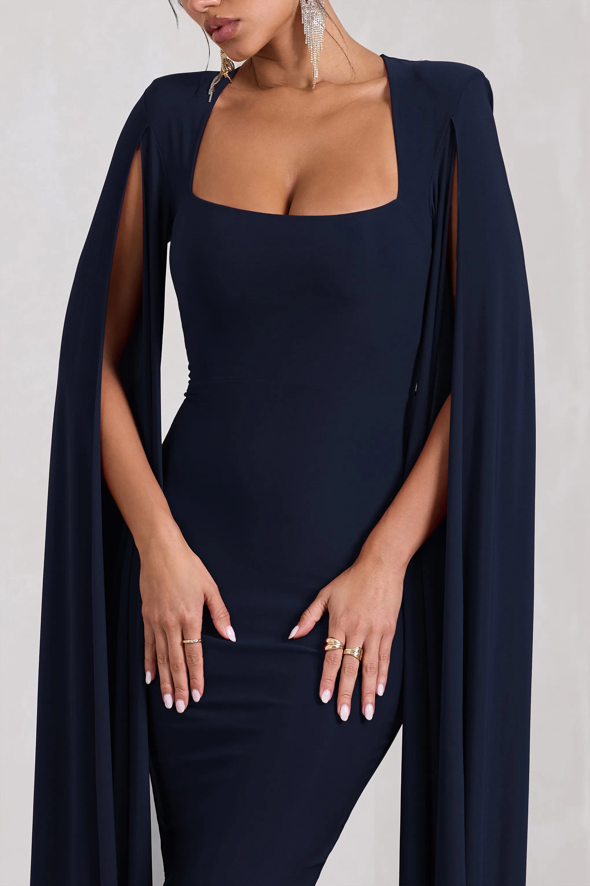 Flawless | Navy Square Neck Midi Dress With Cape Sleeves sold by Club L London product image thumbnail 3