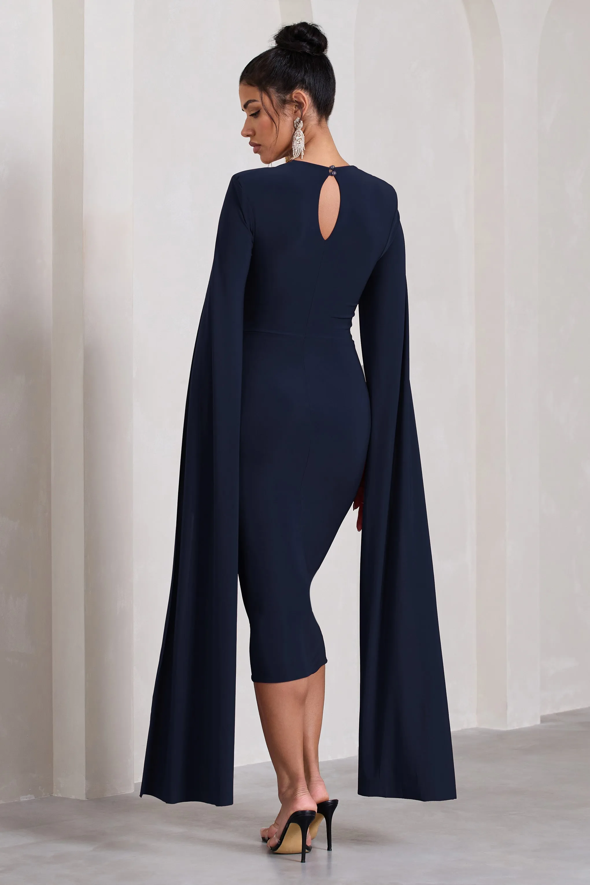 Flawless | Navy Square Neck Midi Dress With Cape Sleeves sold by Club L London product image thumbnail 2