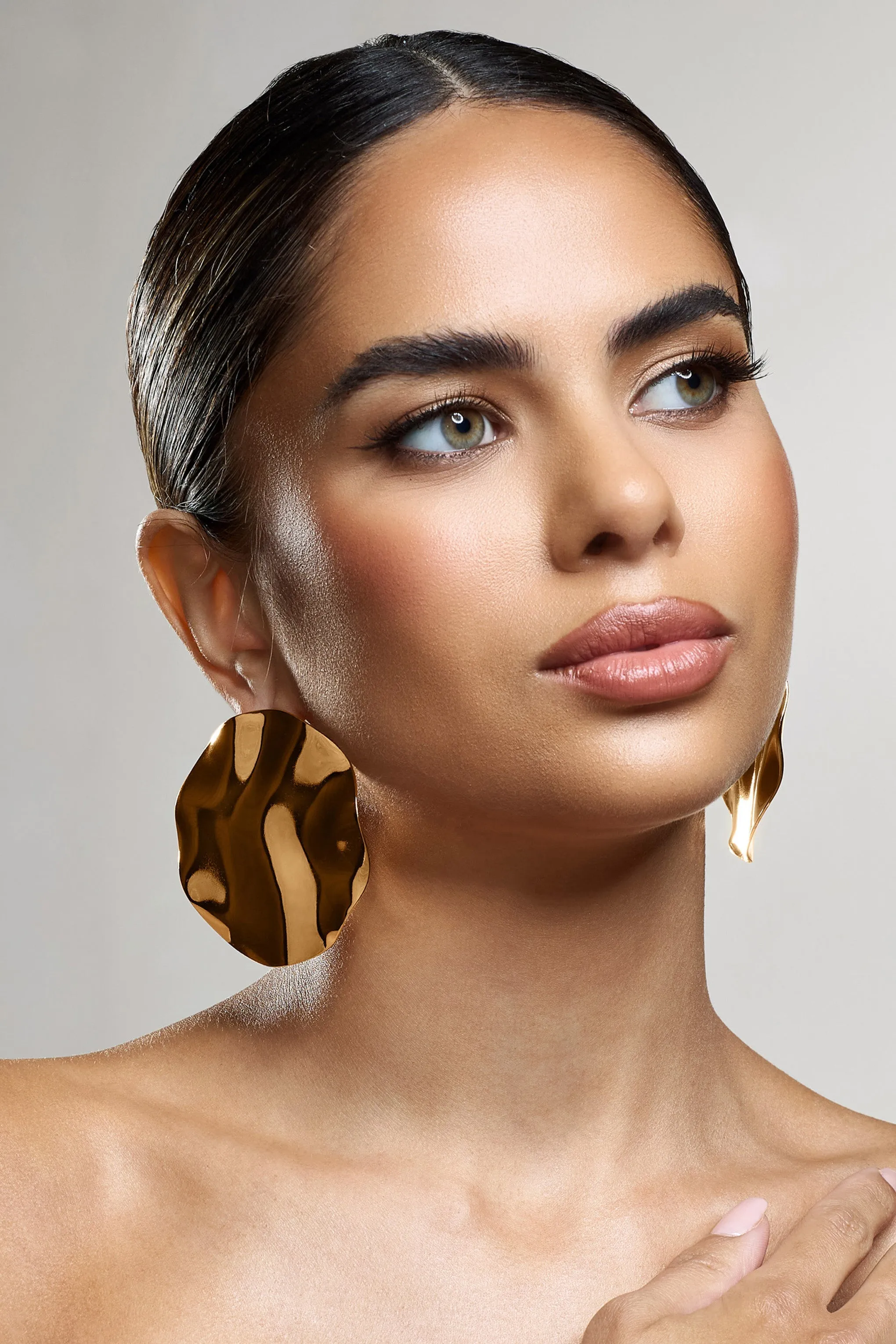 My Mirage | Gold Abstract Circle Earrings sold by Club L London product image thumbnail 4