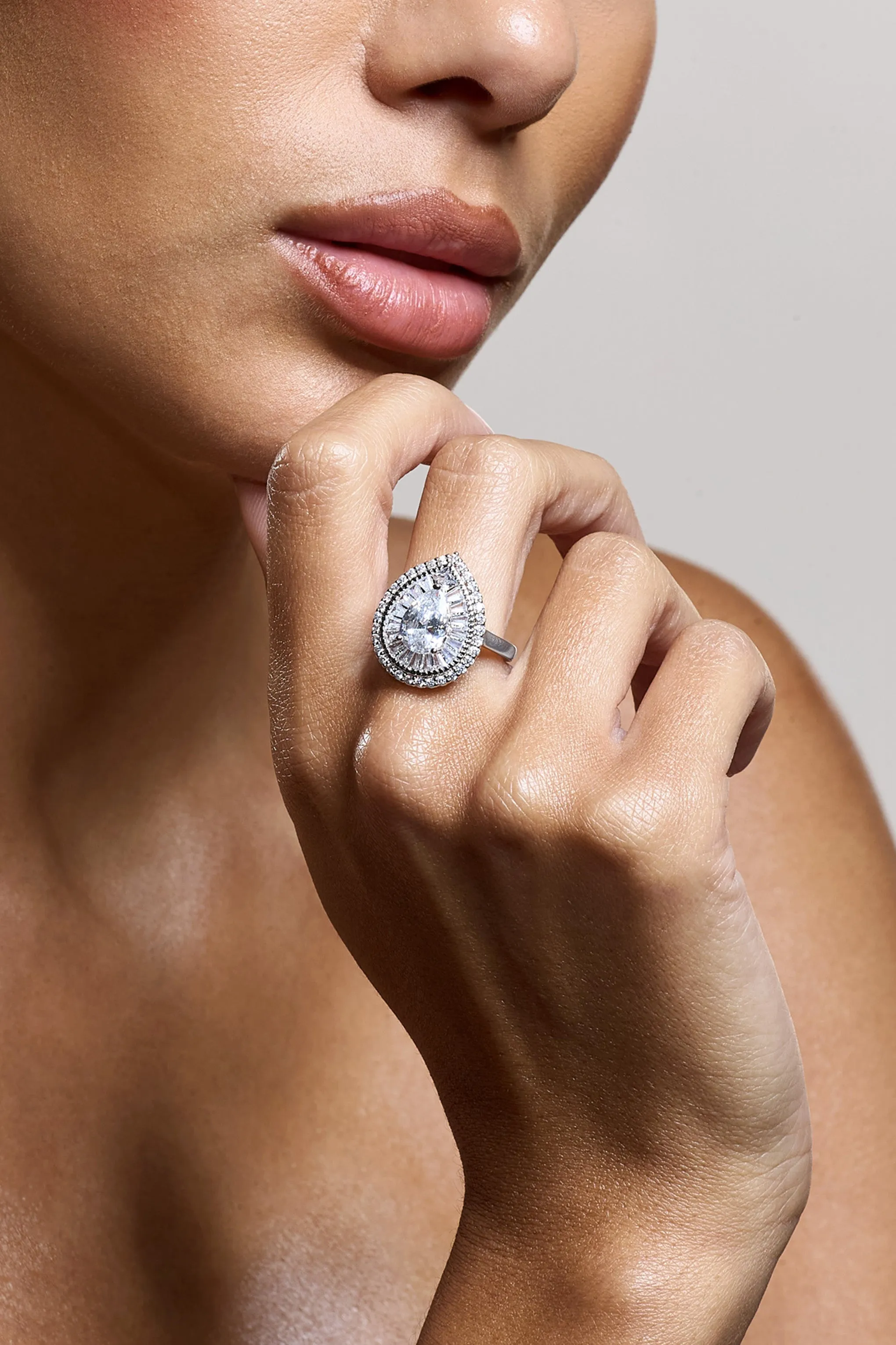 Trance | Silver Pear Diamante Ring sold by Club L London product image thumbnail 2