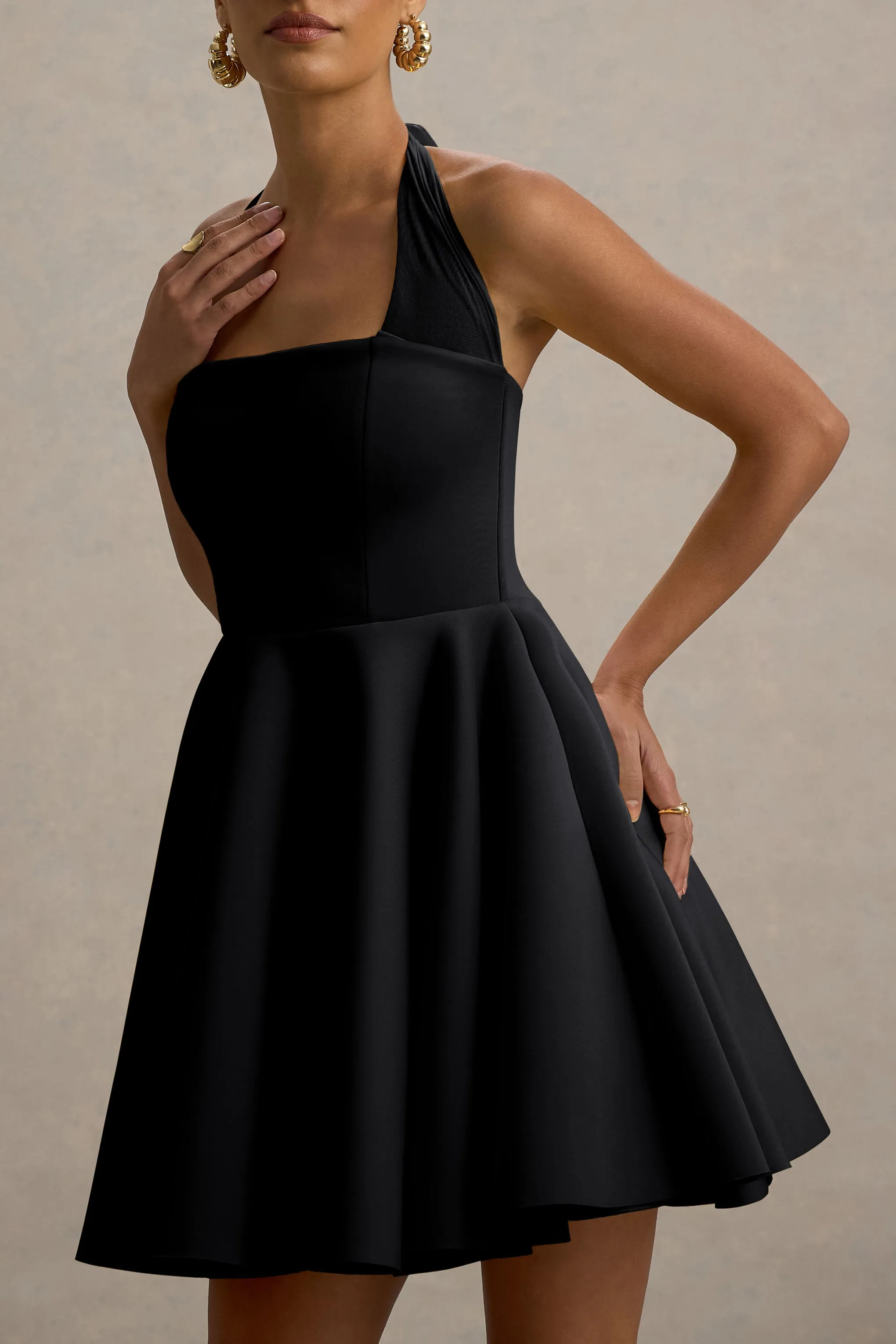 Peggy | Black Halter-Neck Skater Mini Dress sold by Club L London product image thumbnail 3