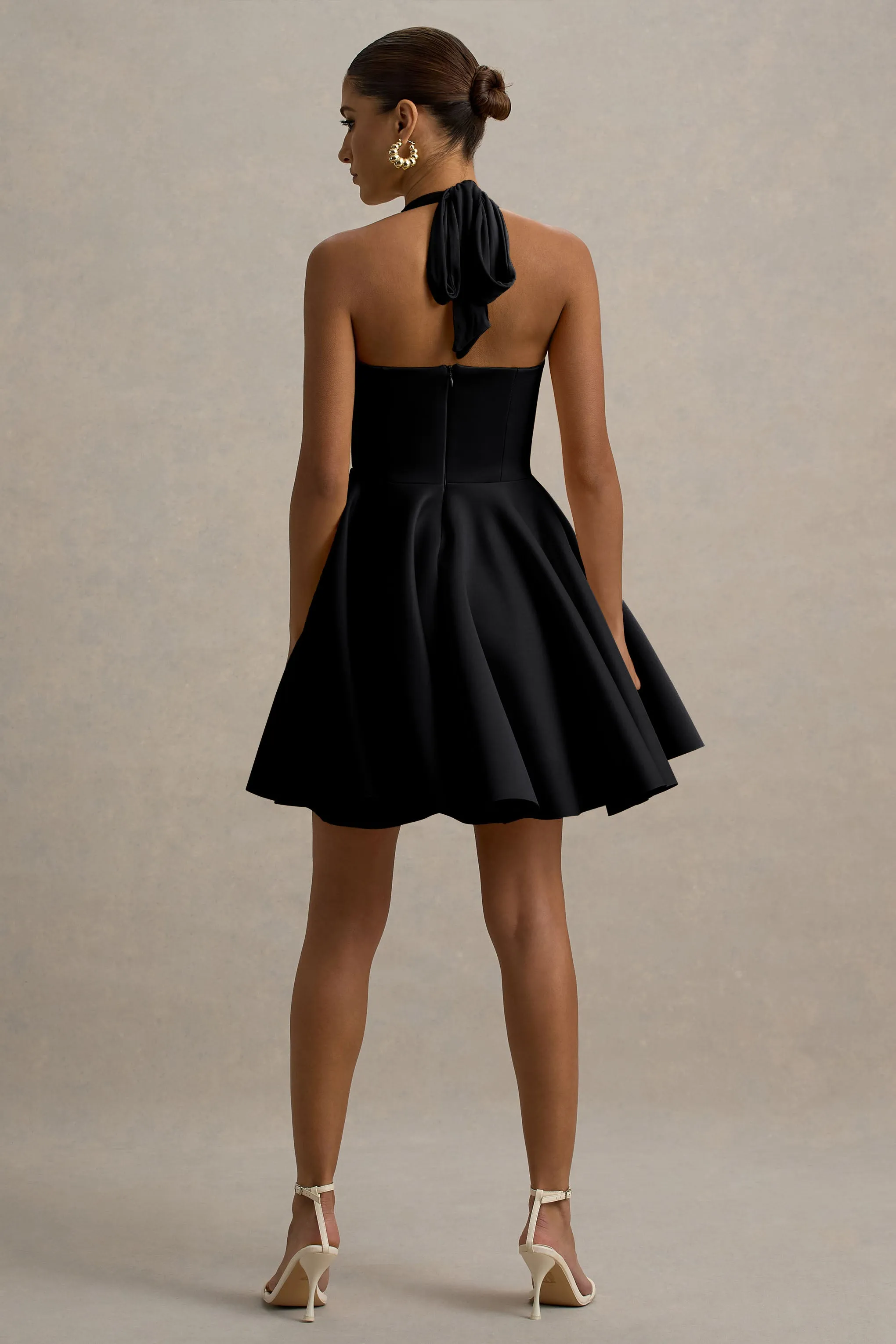 Peggy | Black Halter-Neck Skater Mini Dress sold by Club L London product image thumbnail 2