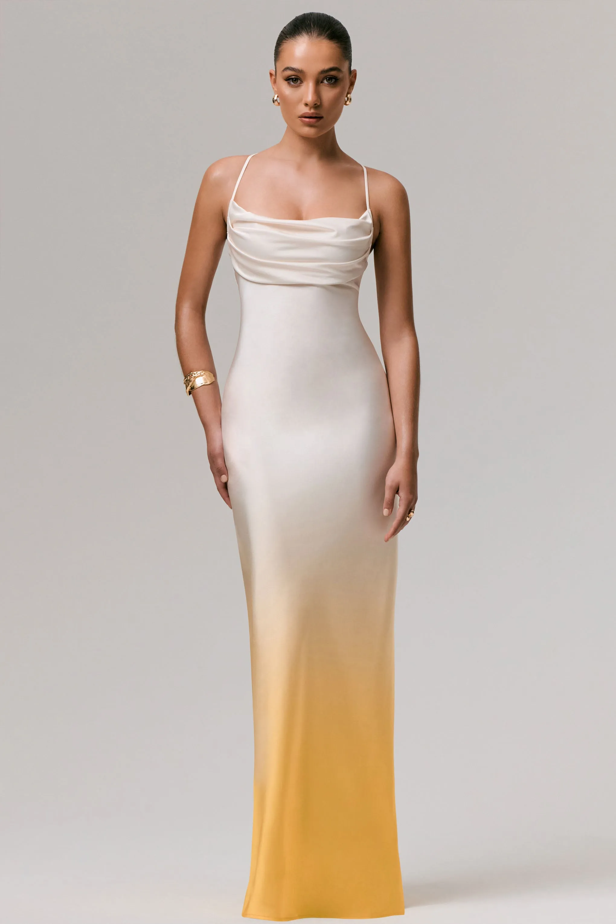 Lucie | Yellow Ombre Satin Cowl-Neck Maxi Dress sold by Club L London product image thumbnail 5