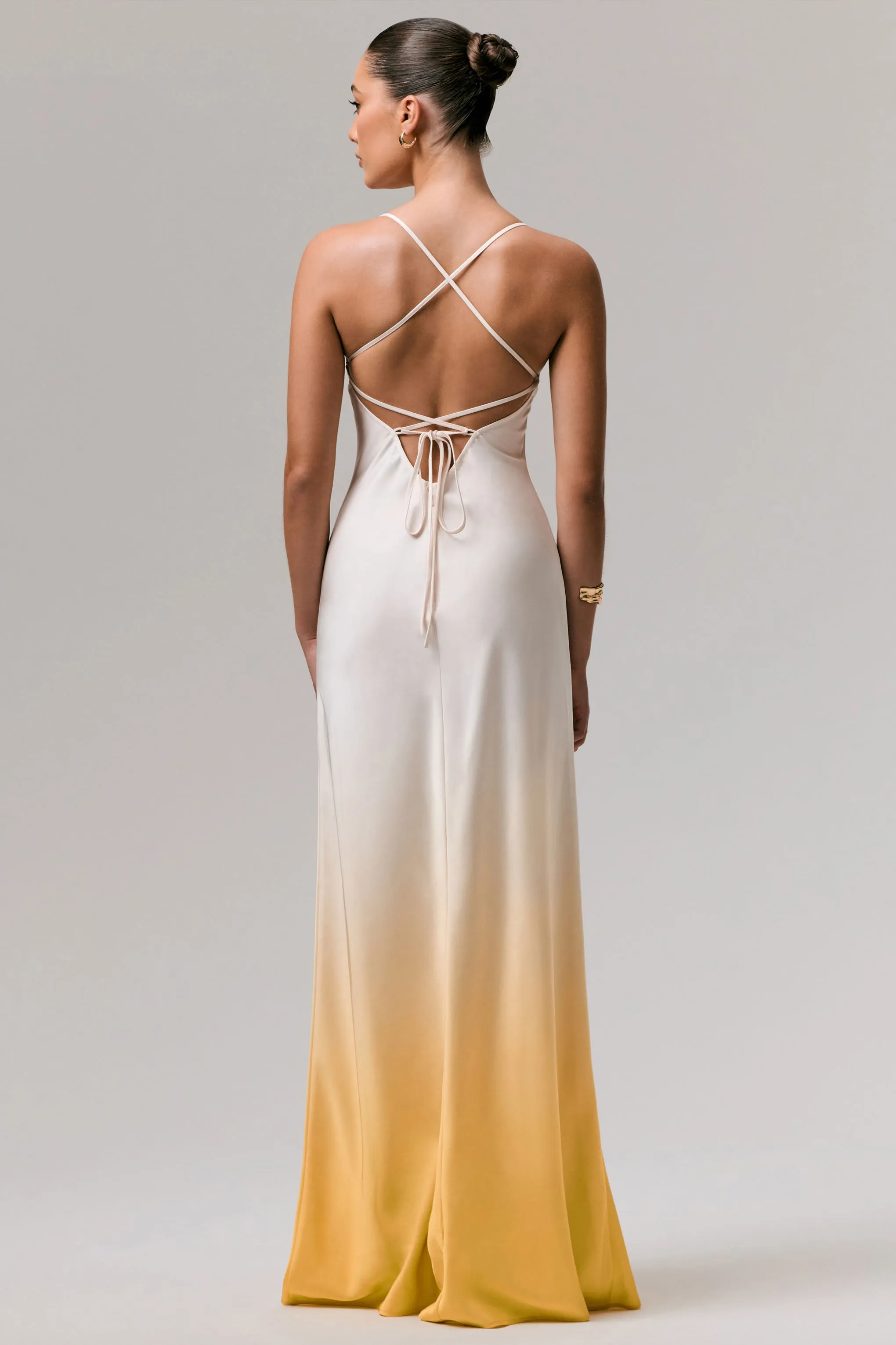 Lucie | Yellow Ombre Satin Cowl-Neck Maxi Dress sold by Club L London product image thumbnail 2