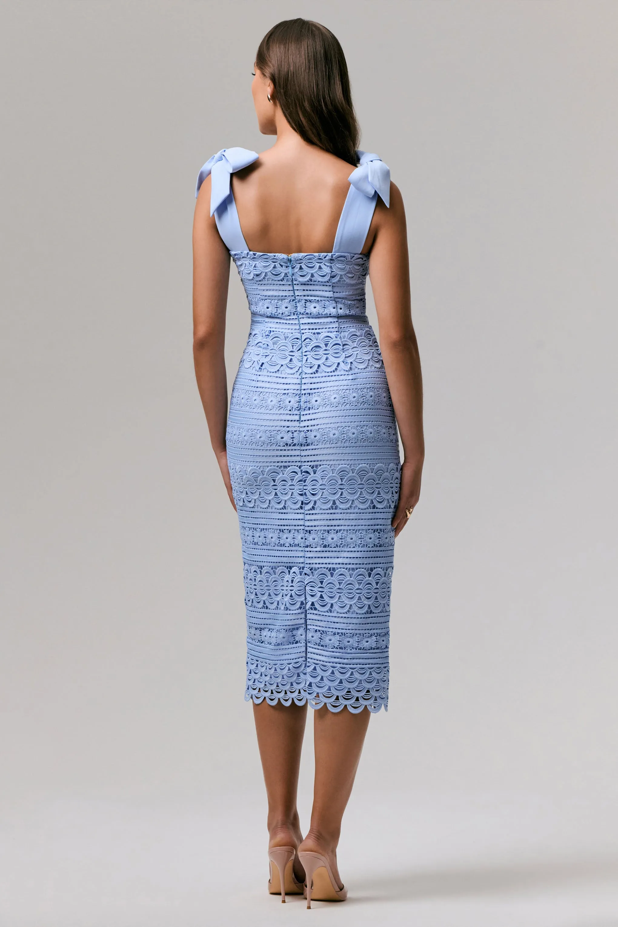 Precious Treasure | Powder Blue Square-Neck Midi Dress With Tie Details sold by Club L London product image thumbnail 2
