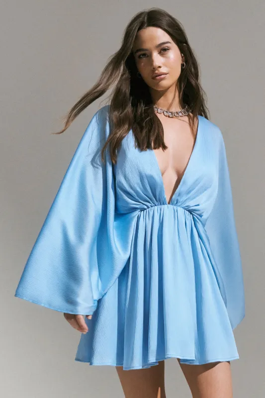 Ocean Flower | Powder Blue Crinkle Chiffon Draped Mini Dress sold by Club L London