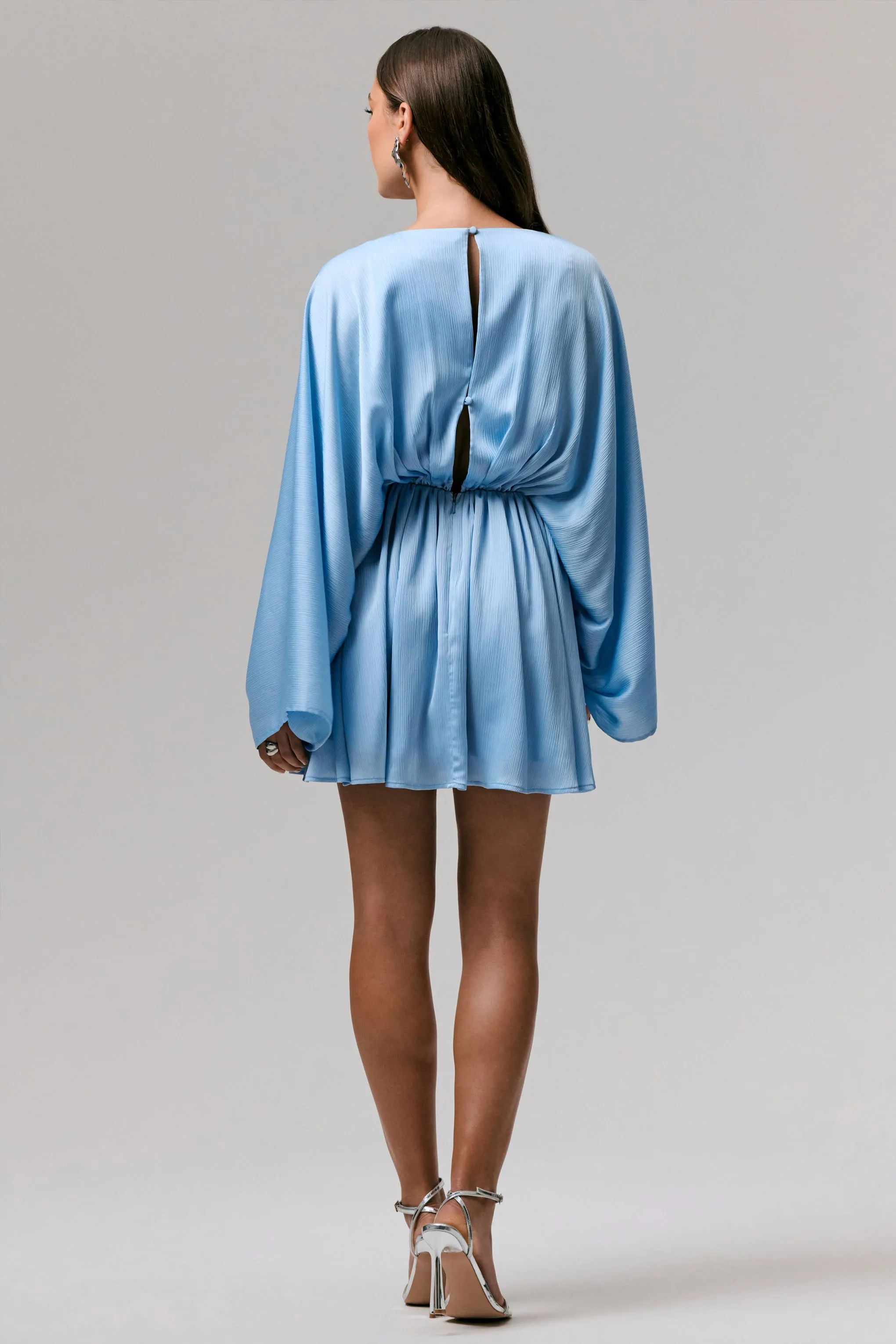 Ocean Flower | Powder Blue Crinkle Chiffon Draped Mini Dress sold by Club L London product image thumbnail 3