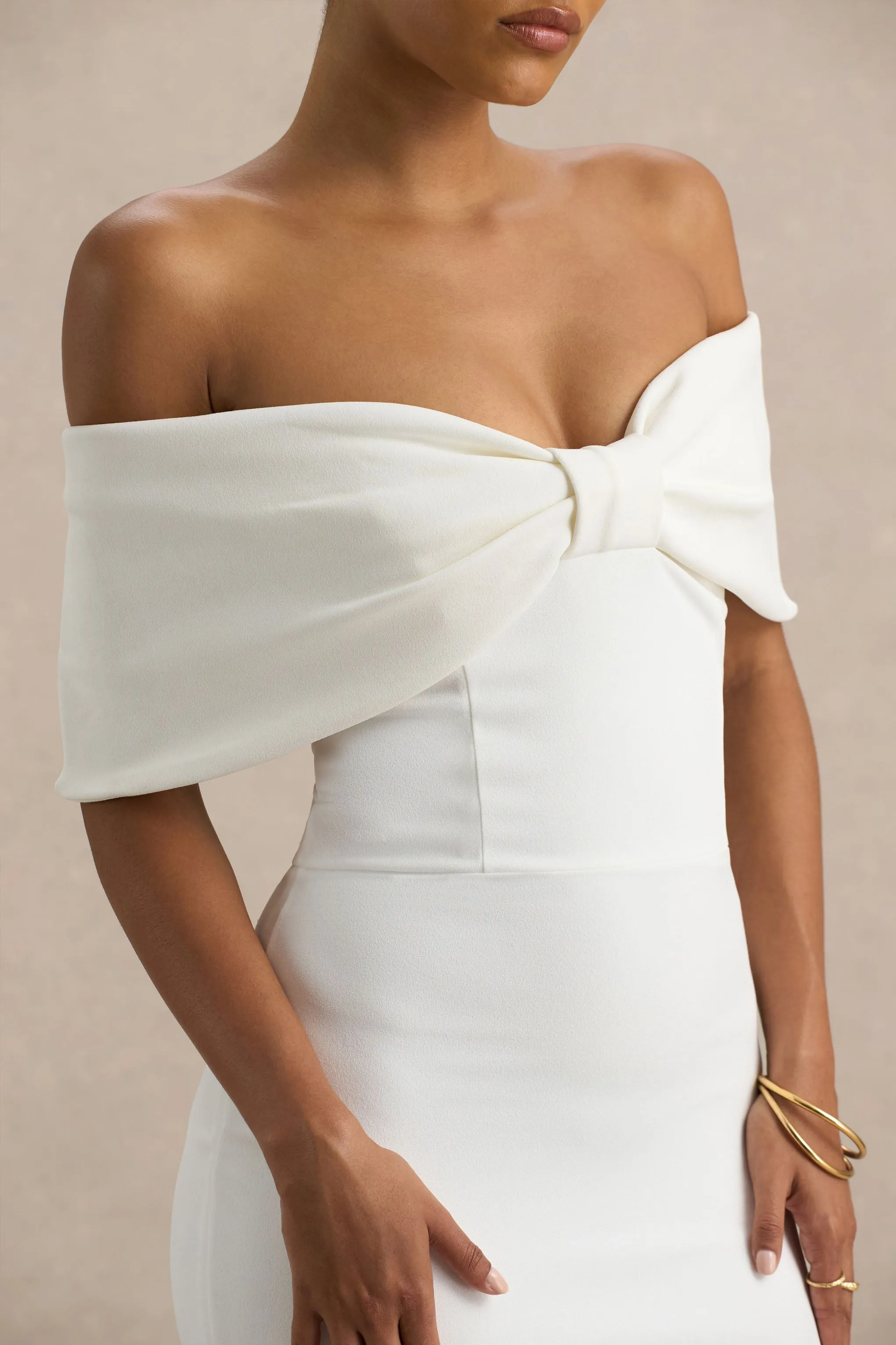 Bayshore | White Bow Bardot Midi Dress sold by Club L London product image thumbnail 5