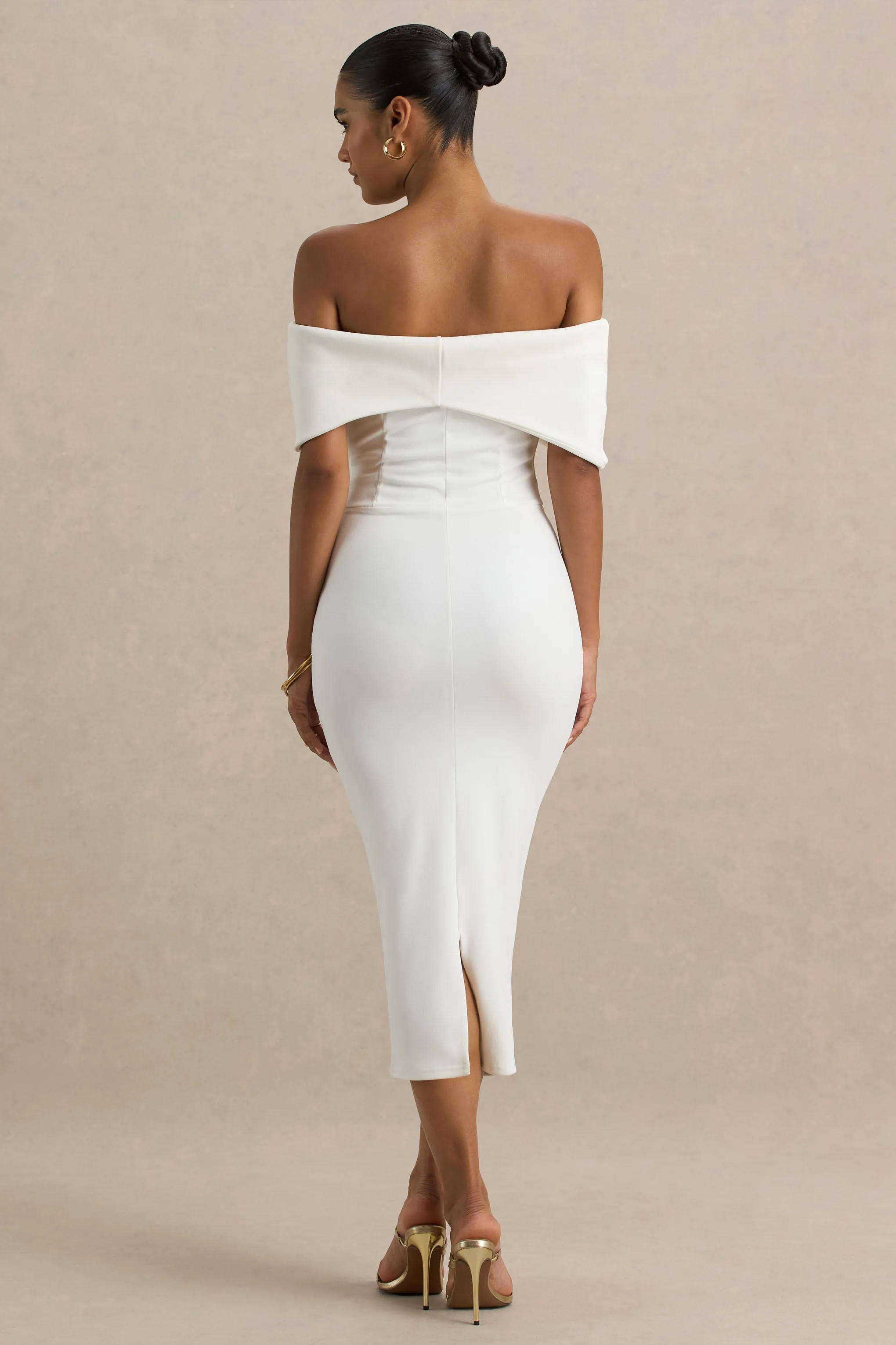 Bayshore | White Bow Bardot Midi Dress sold by Club L London product image thumbnail 2
