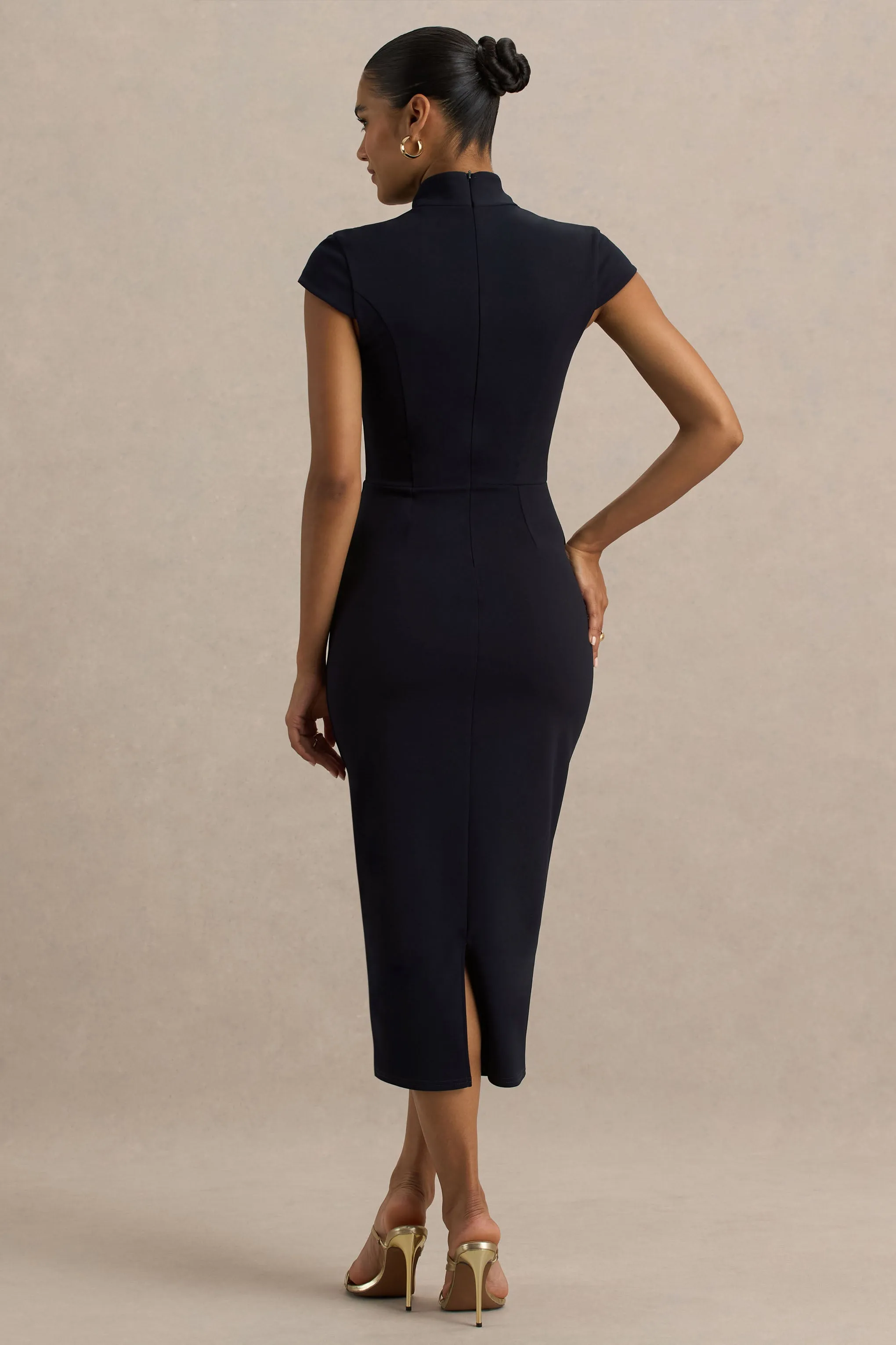 Elsie | Navy Cut-Out Neck Midi Dress With Short Sleeves sold by Club L London product image thumbnail 2