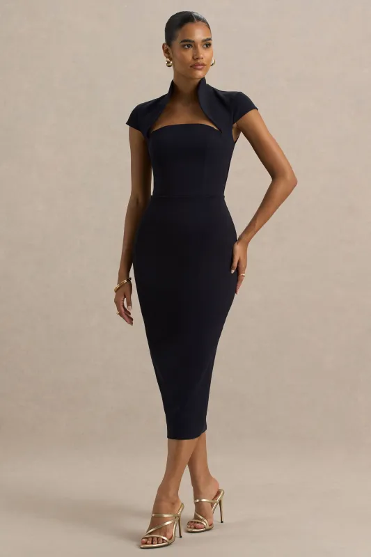 Elsie | Navy Cut-Out Neck Midi Dress With Short Sleeves sold by Club L London