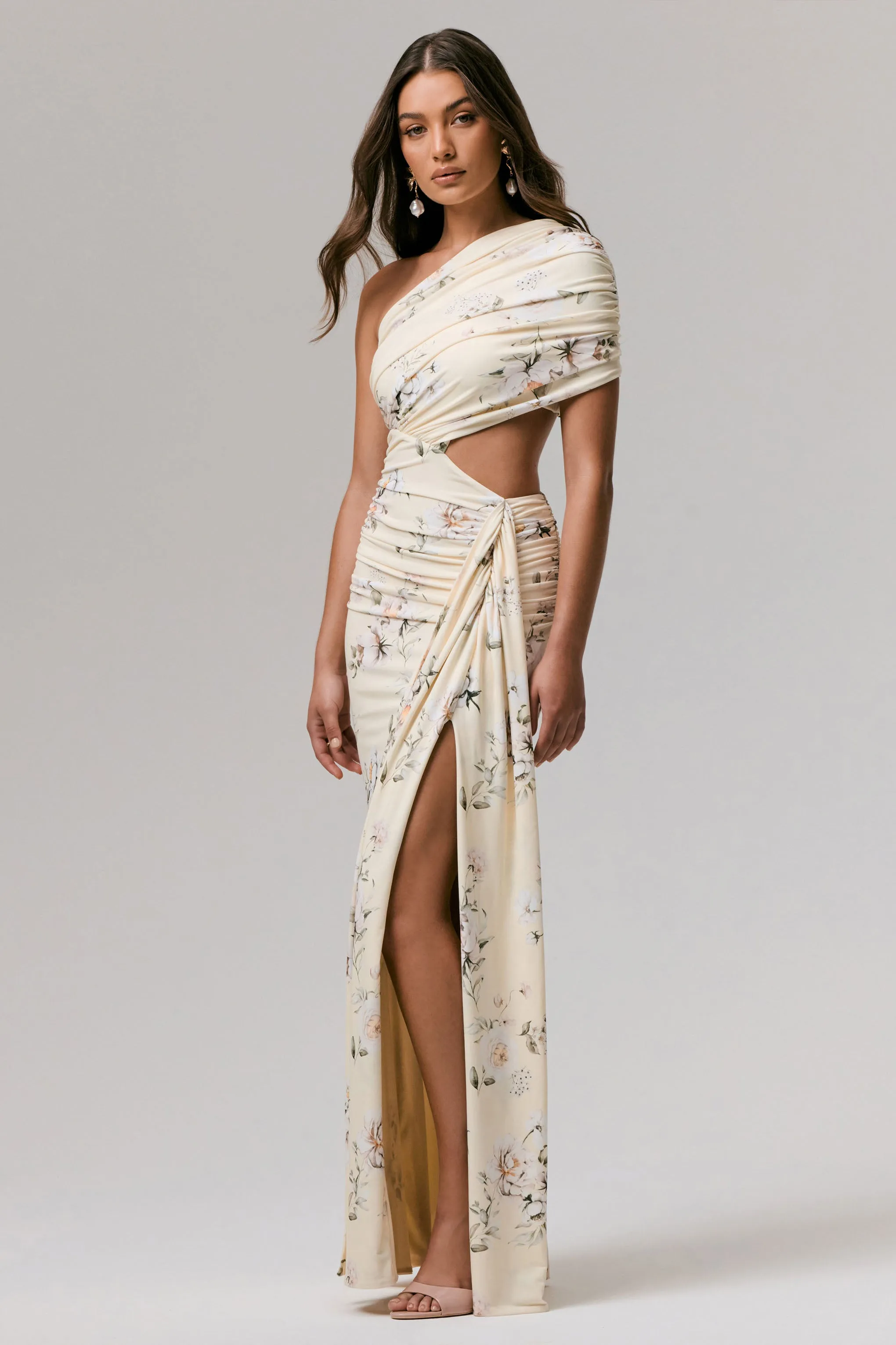 Overload | Lemon Print Asymmetric Wrap Split Maxi Dress sold by Club L London product image thumbnail 3