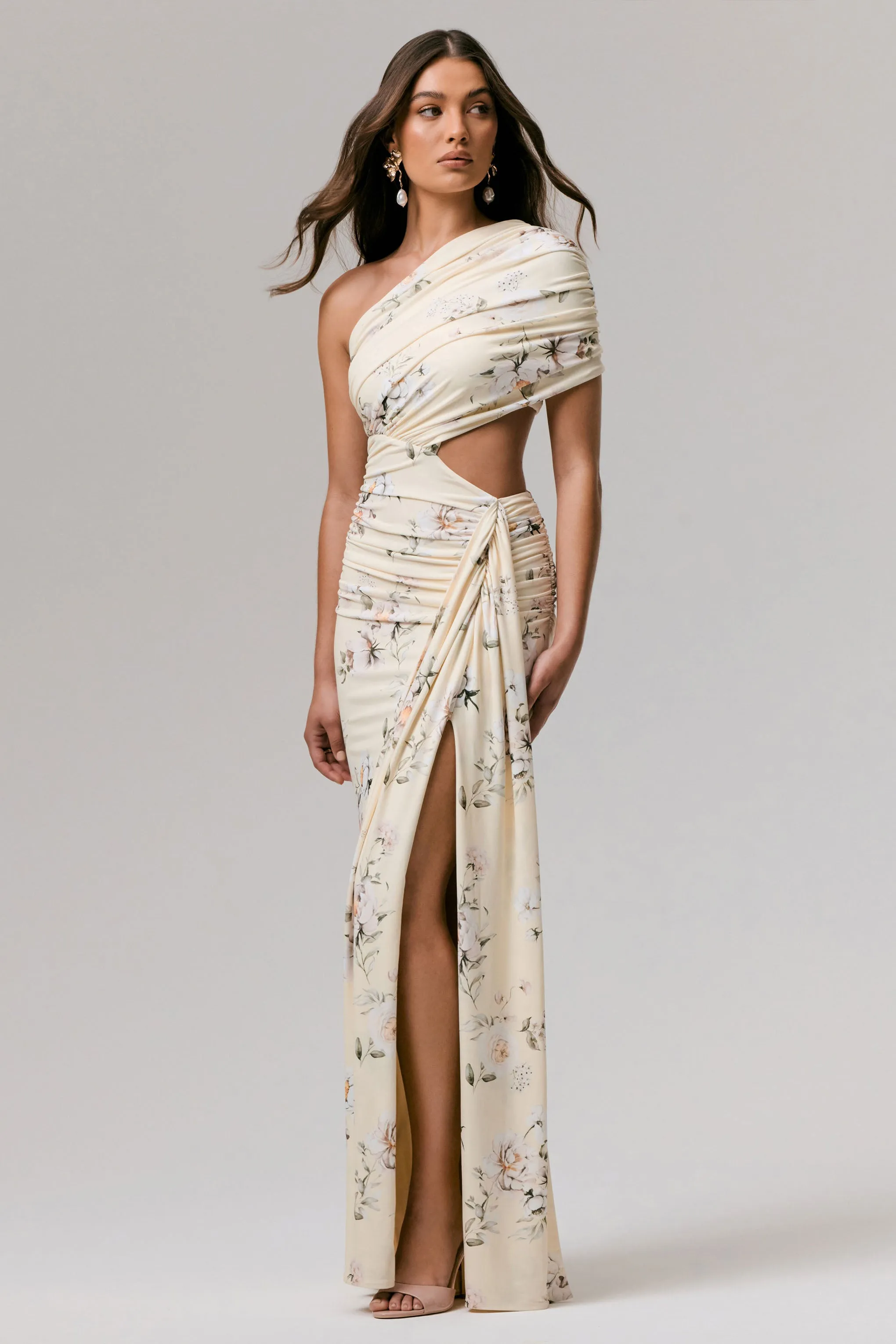 Overload | Lemon Print Asymmetric Wrap Split Maxi Dress sold by Club L London product image thumbnail 4