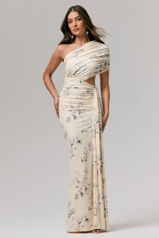 Overload | Lemon Print Asymmetric Wrap Split Maxi Dress sold by Club L London