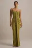 Ali | Olive Sweetheart Ruched Wrap Maxi Dress sold by Club L London