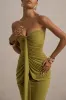 Ali | Olive Sweetheart Ruched Wrap Maxi Dress sold by Club L London