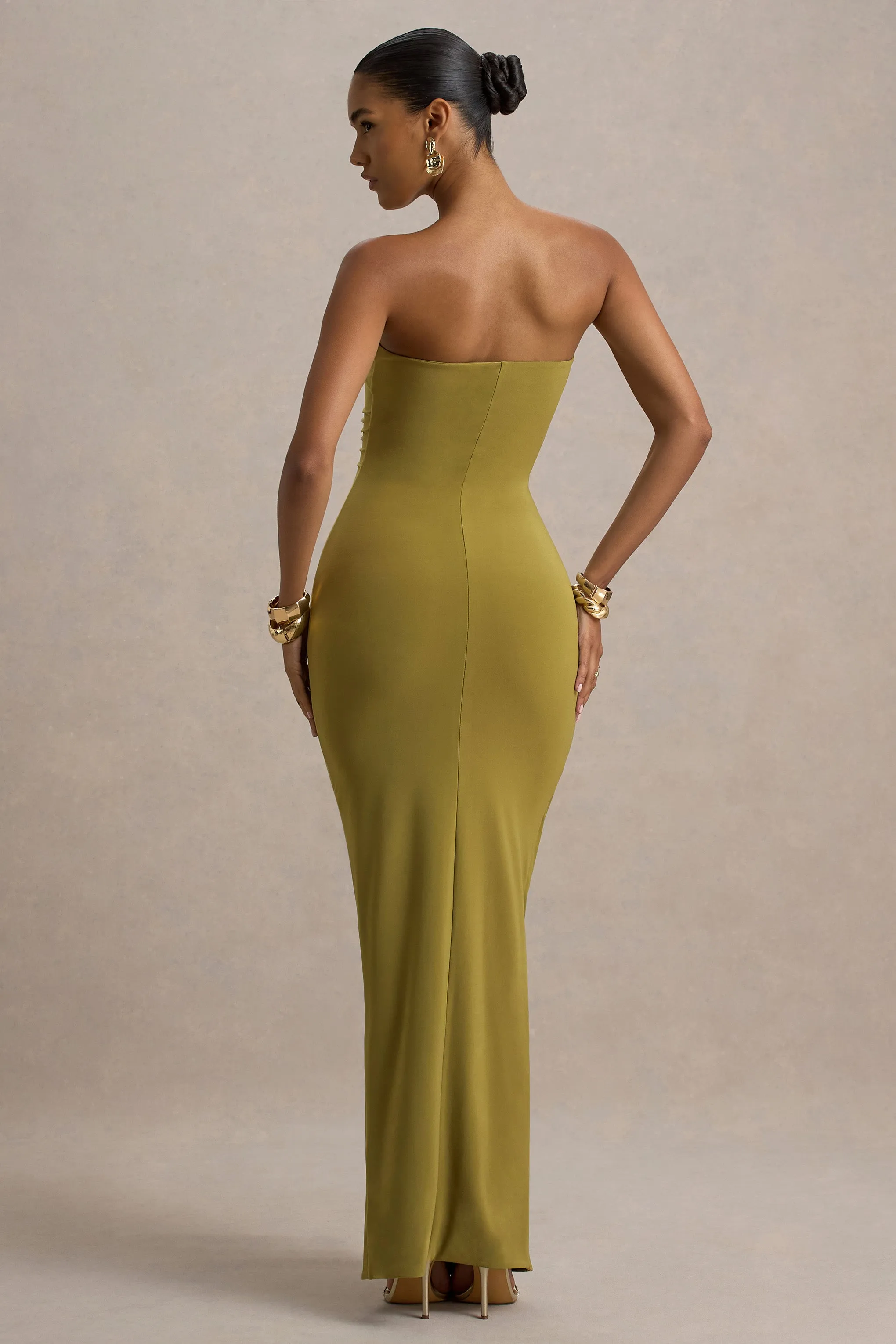 Ali | Olive Sweetheart Ruched Wrap Maxi Dress sold by Club L London product image thumbnail 2
