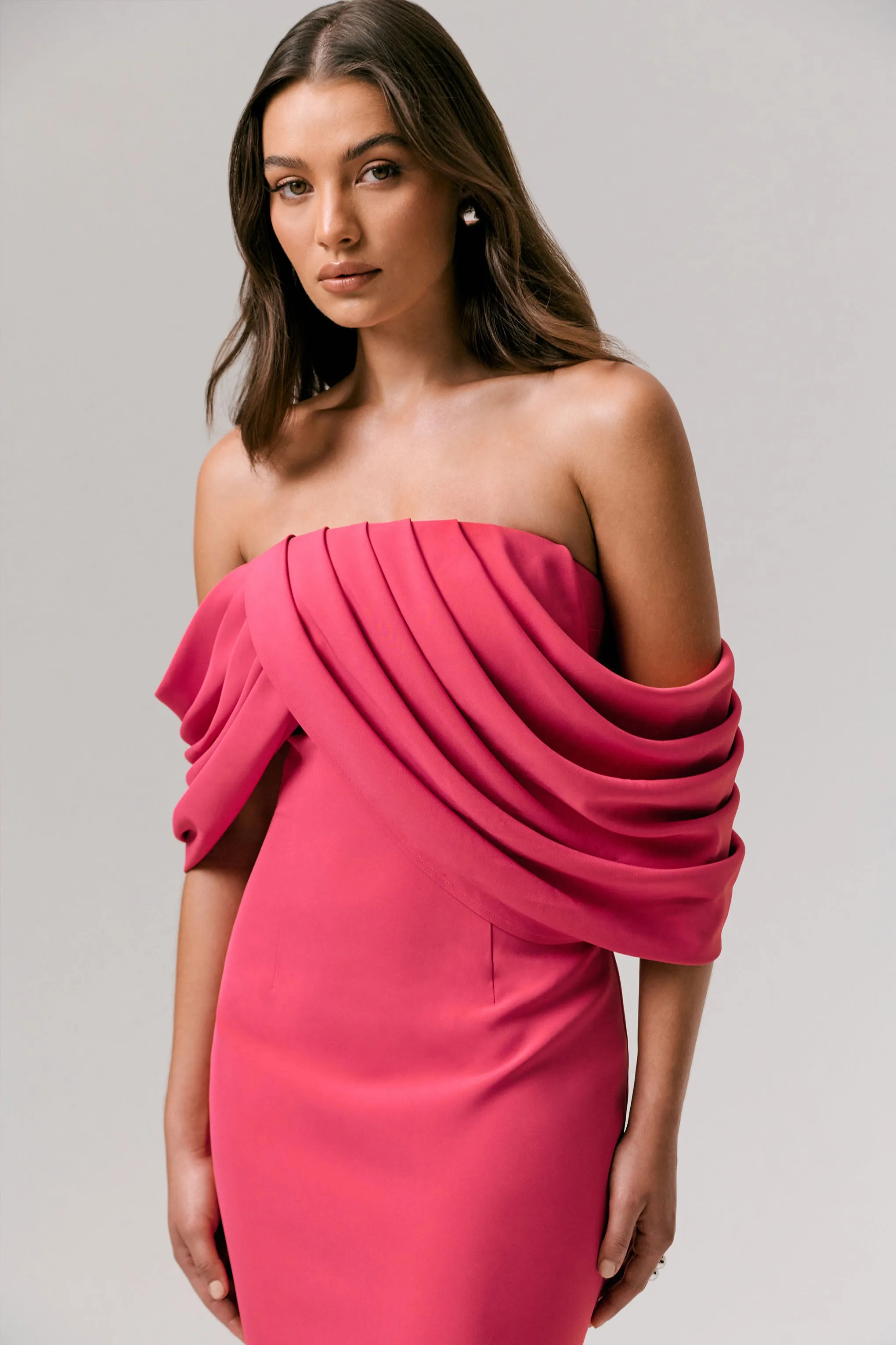 Serene | Hot Pink Draped Bardot Maxi Dress sold by Club L London product image thumbnail 5
