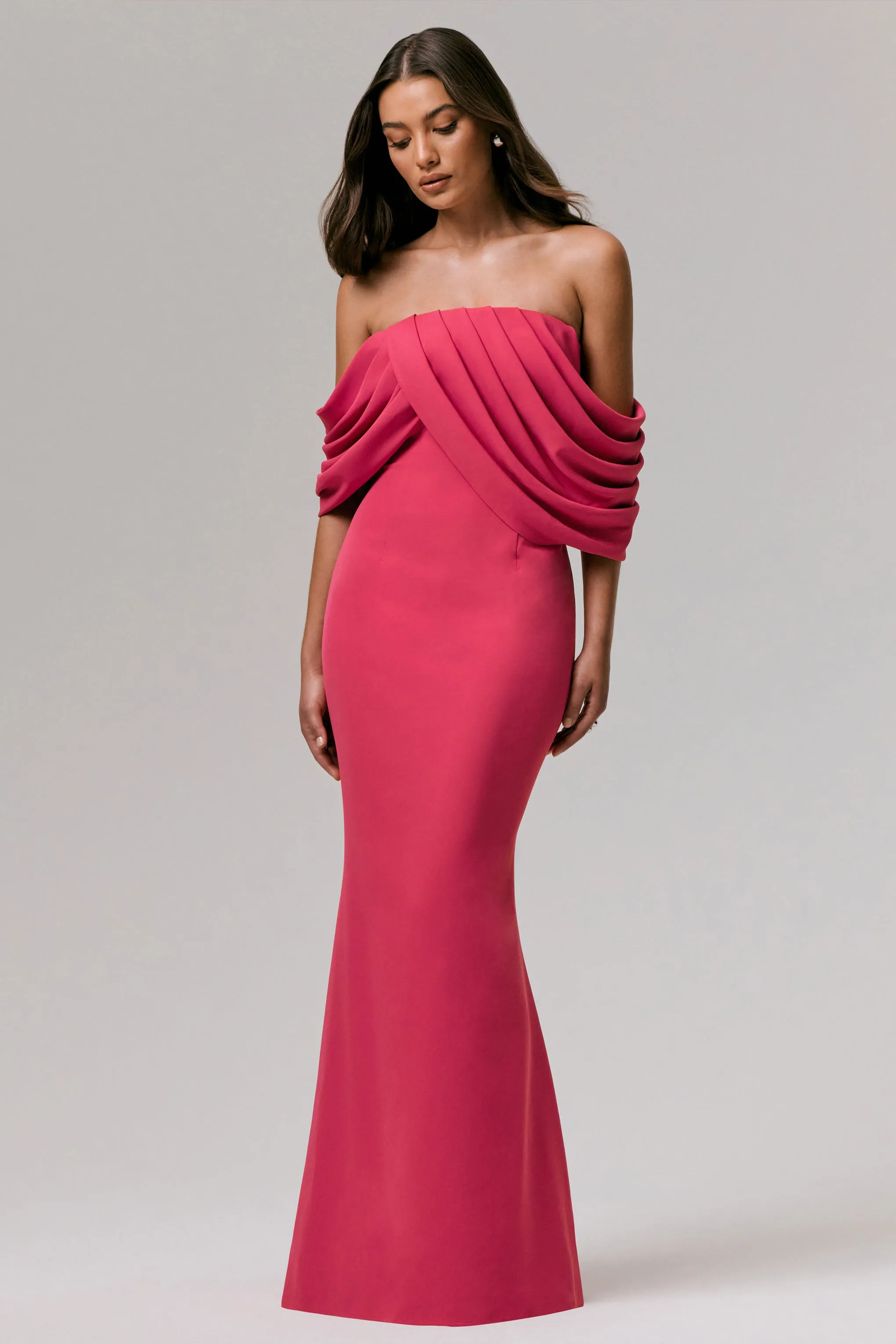 Serene | Hot Pink Draped Bardot Maxi Dress sold by Club L London product image thumbnail 4