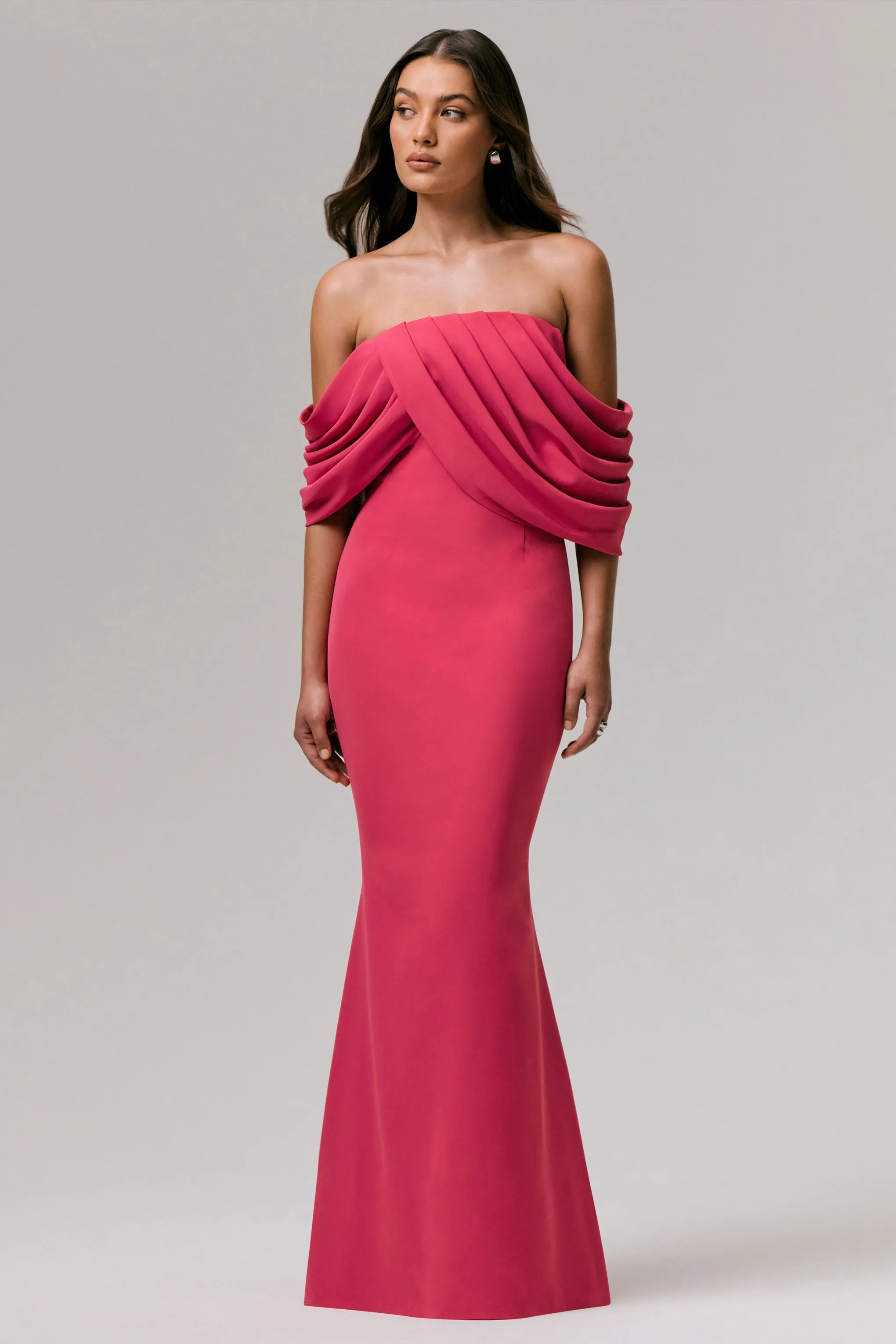 Serene | Hot Pink Draped Bardot Maxi Dress sold by Club L London product image thumbnail 3