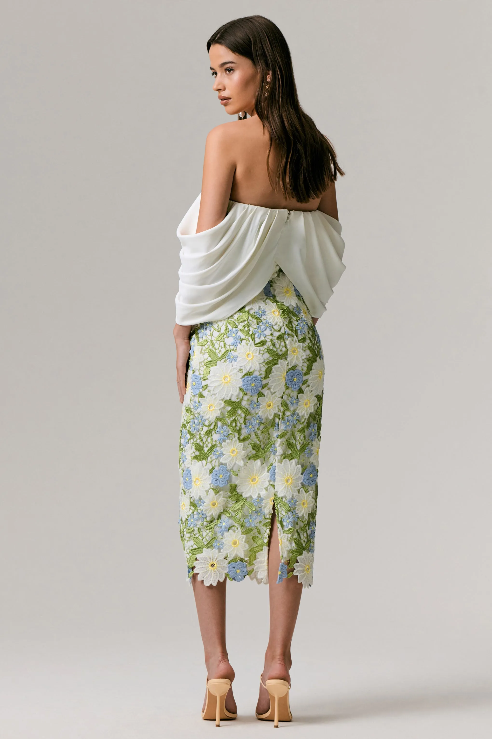 Entitled | Cream Floral Lace Bardot Midi Dress sold by Club L London product image thumbnail 2