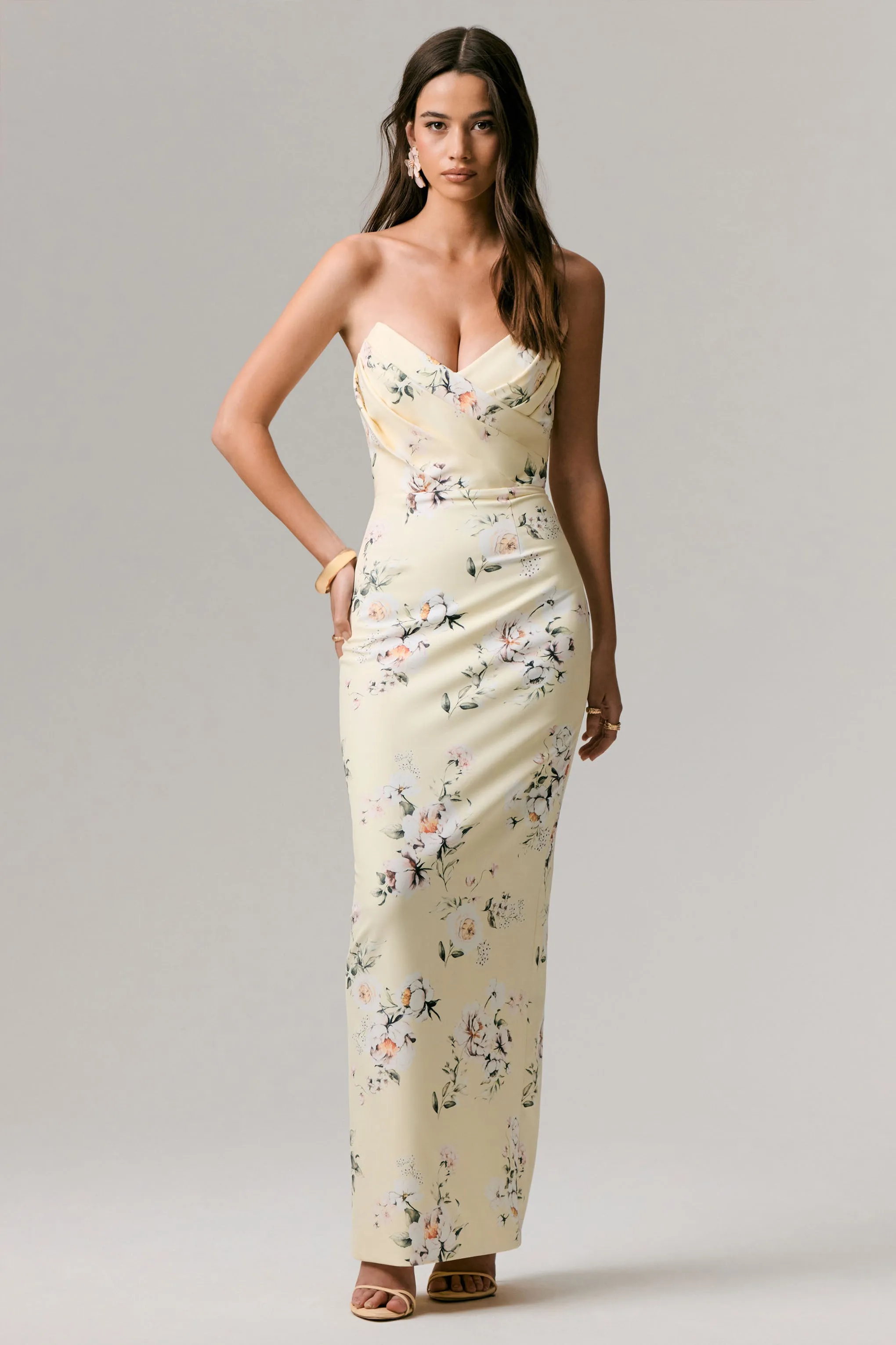 Fierce | Lemon Print Asymmetric Ruched Maxi Dress sold by Club L London product image thumbnail 4