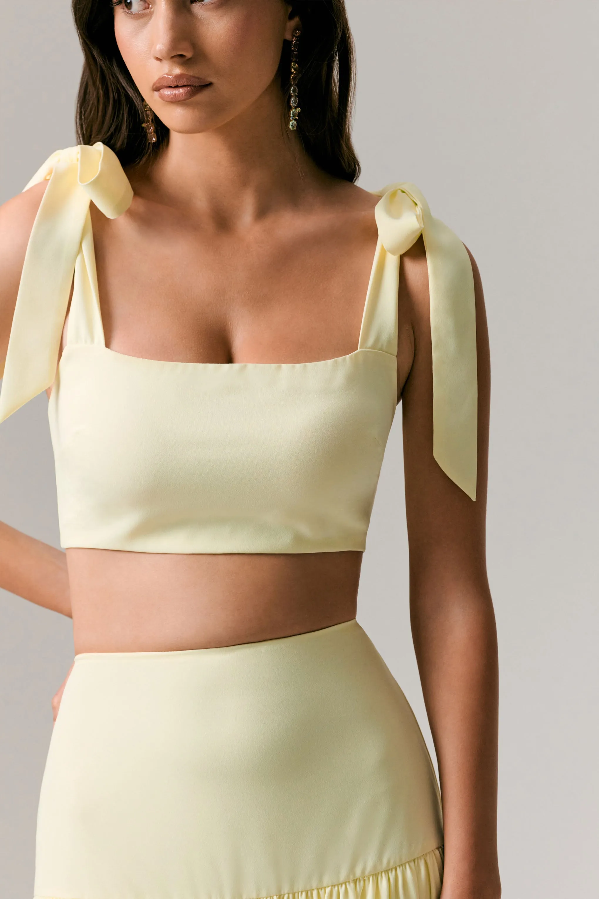 Elodie | Lemon Tie-Strap Crop Top sold by Club L London