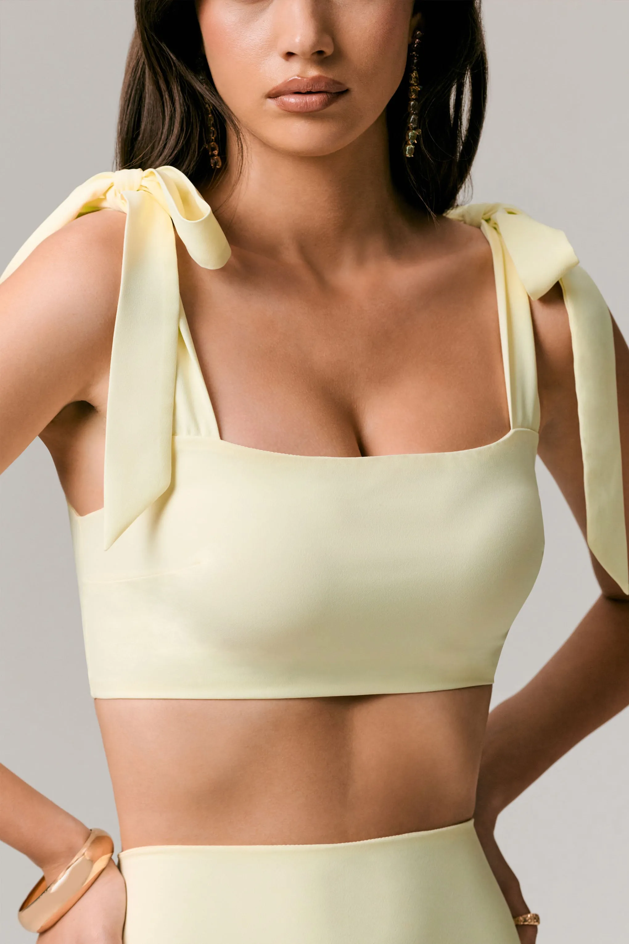 Elodie | Lemon Tie-Strap Crop Top sold by Club L London product image thumbnail 5