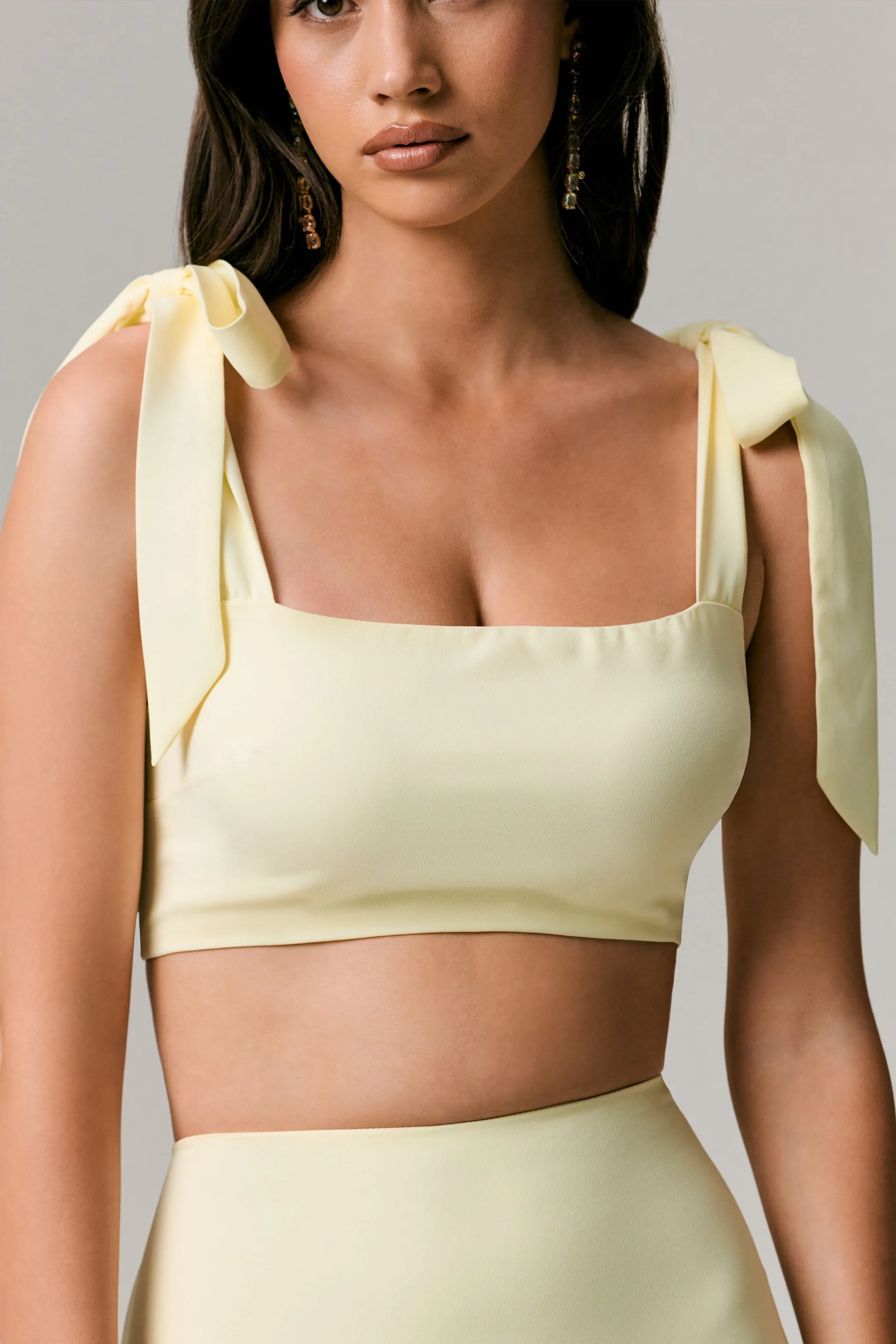 Elodie | Lemon Tie-Strap Crop Top sold by Club L London product image thumbnail 4