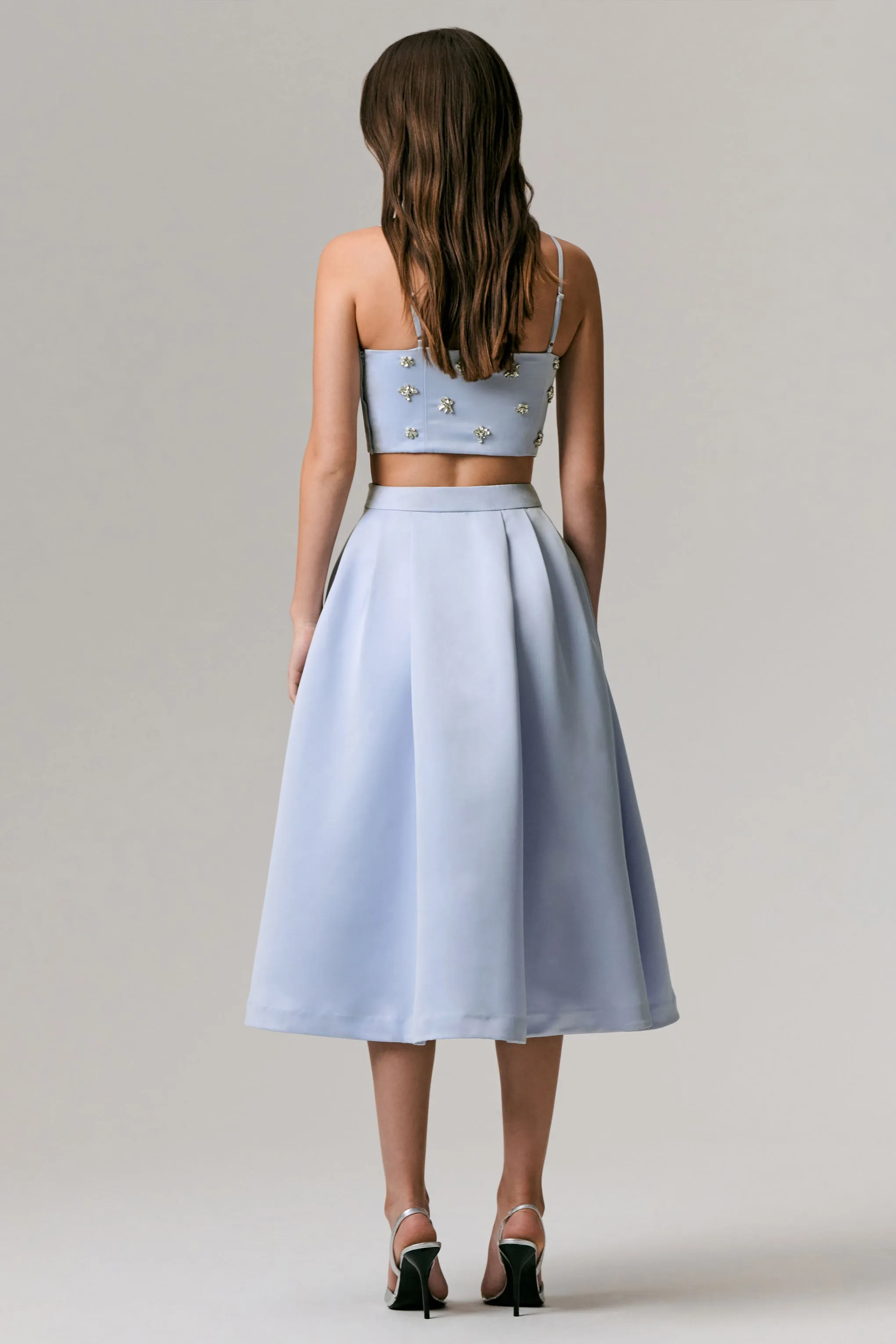 Iris | Blue Satin Pleated Midi Skirt sold by Club L London product image thumbnail 2