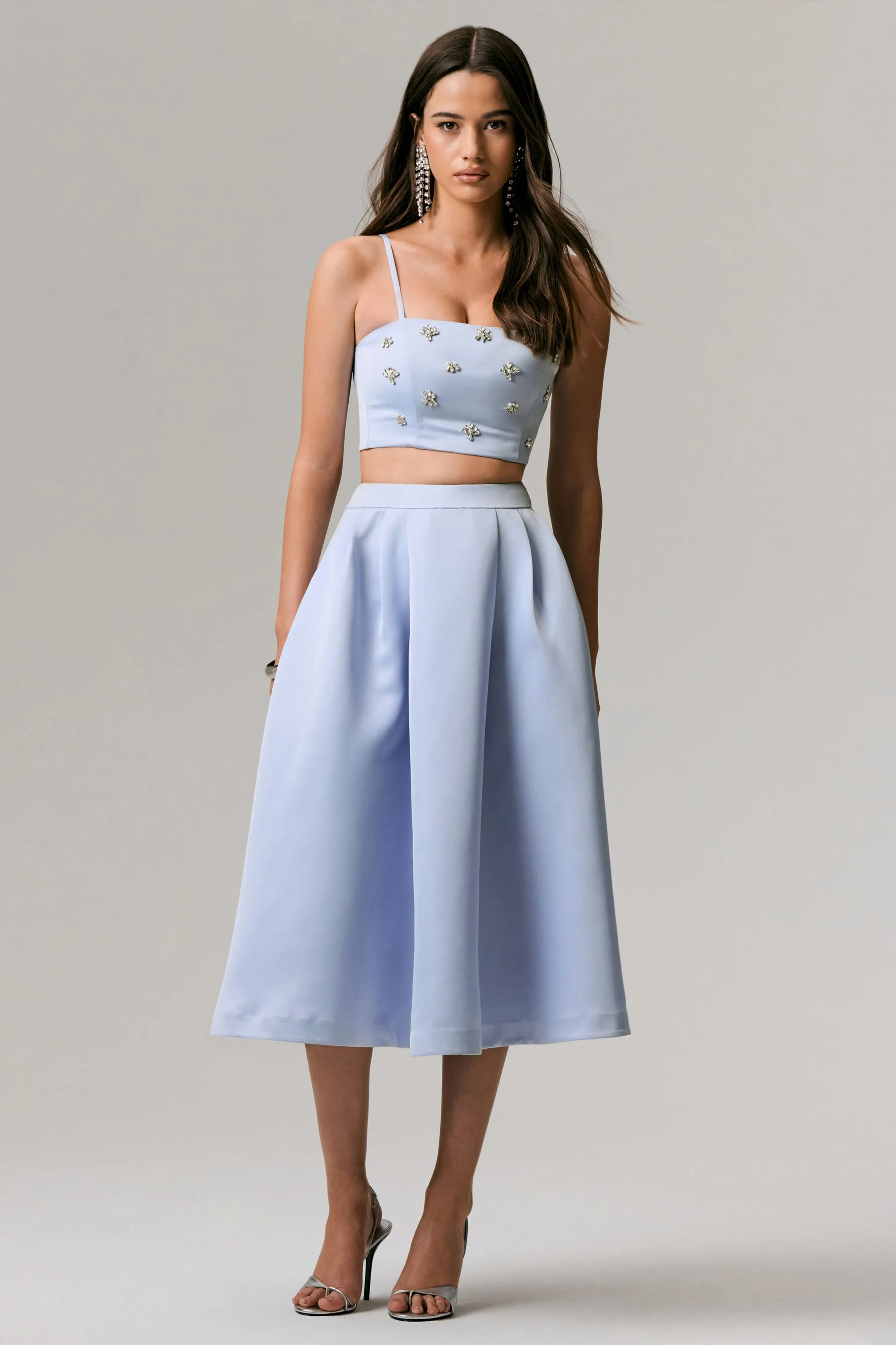 Iris | Blue Satin Pleated Midi Skirt sold by Club L London product image thumbnail 3