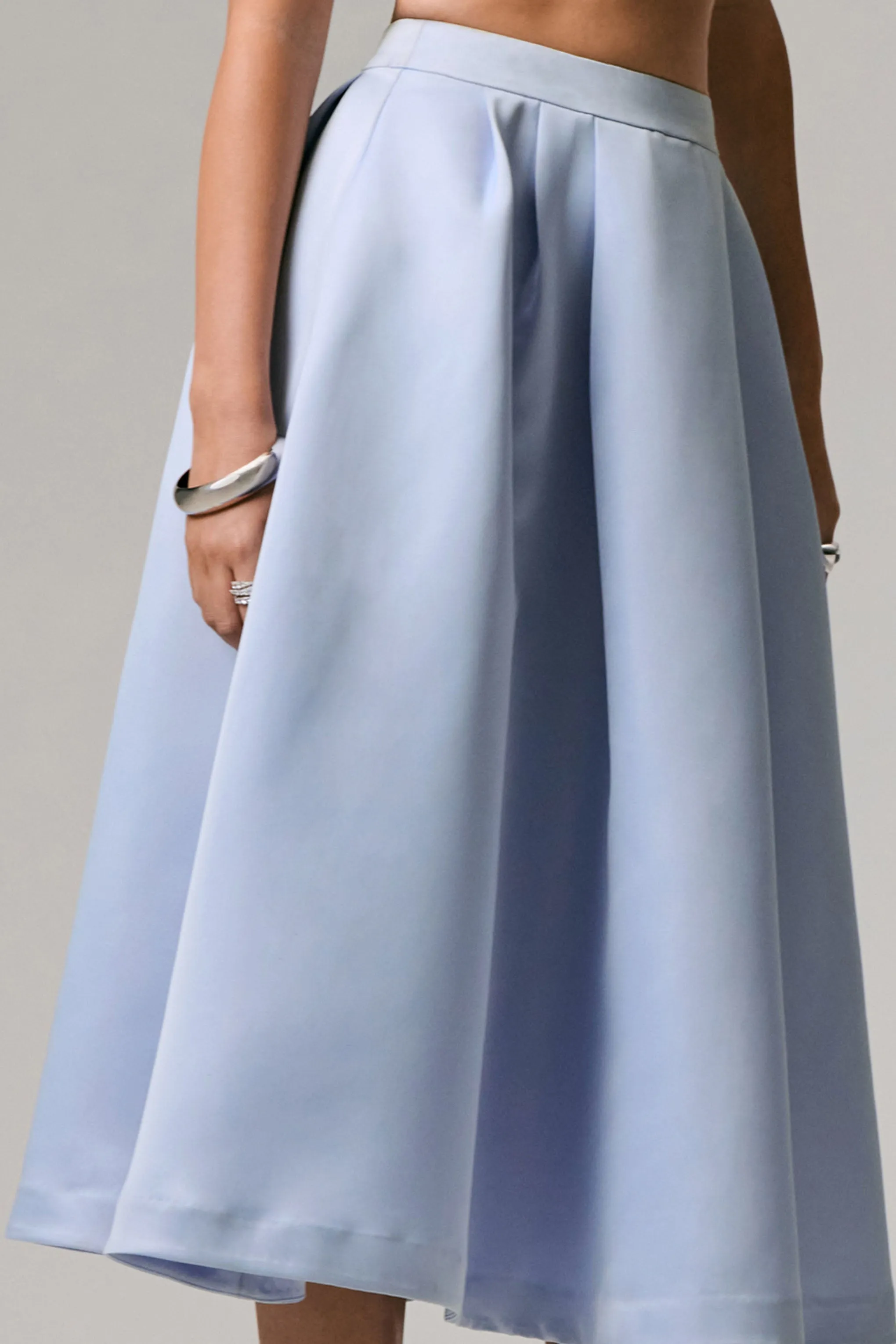 Iris | Blue Satin Pleated Midi Skirt sold by Club L London product image thumbnail 5