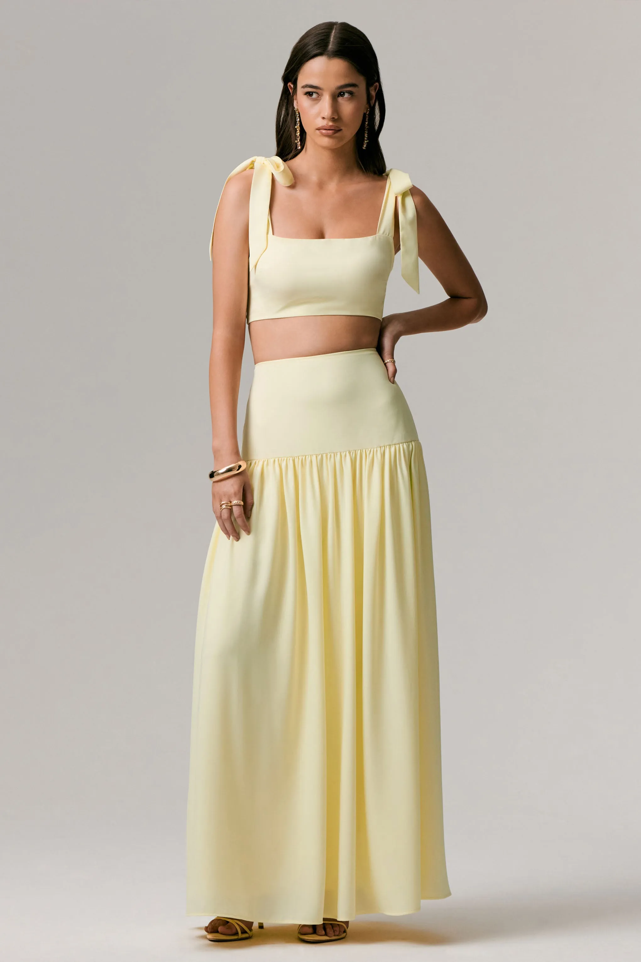 Reminiscent | Lemon Ruched Maxi Skirt sold by Club L London product image thumbnail 3