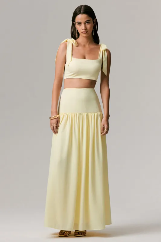 Reminiscent | Lemon Ruched Maxi Skirt sold by Club L London