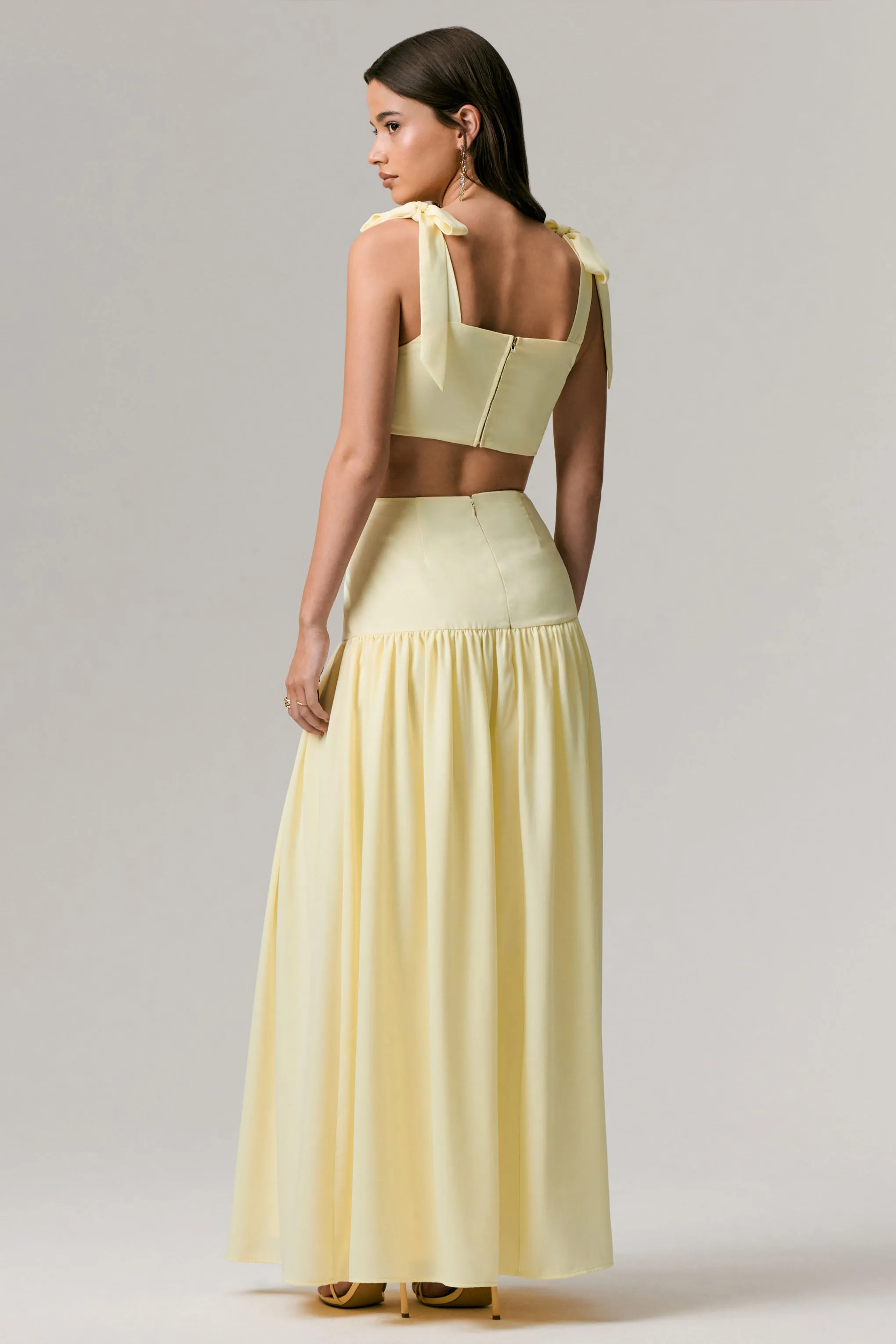 Reminiscent | Lemon Ruched Maxi Skirt sold by Club L London product image thumbnail 2
