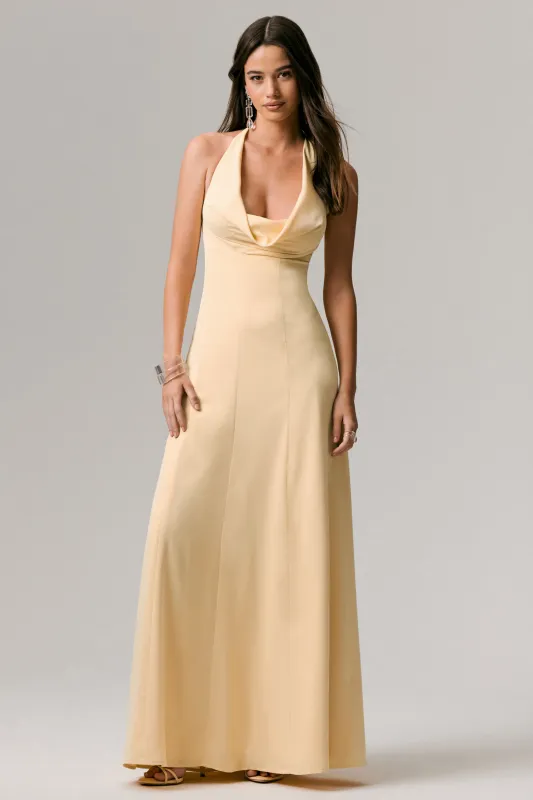 Undeniable | Lemon Cowl-Neck Draped Maxi Dress sold by Club L London