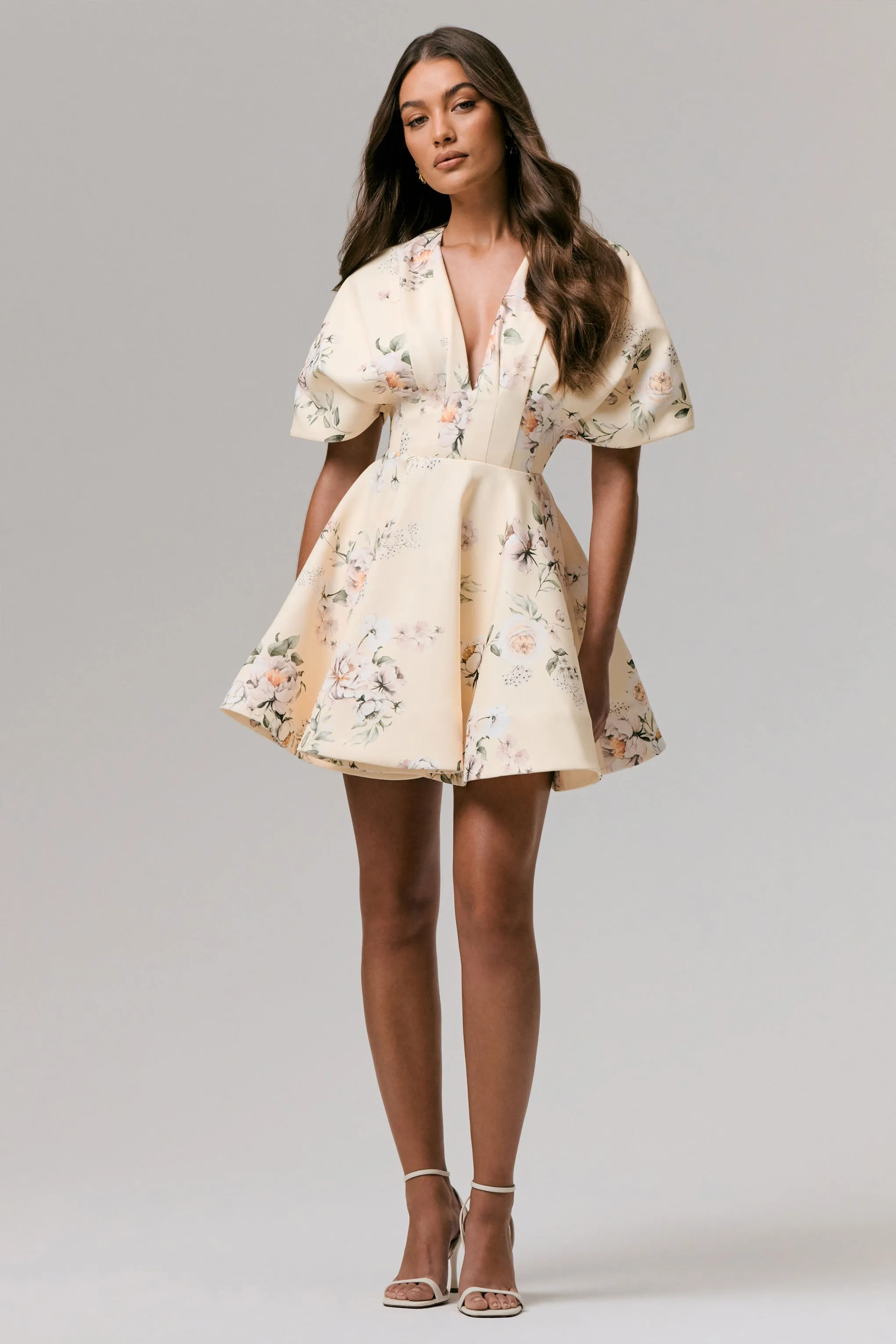 Delight | Lemon Print Plunge-Neck Ruffled Mini Dress sold by Club L London product image thumbnail 4