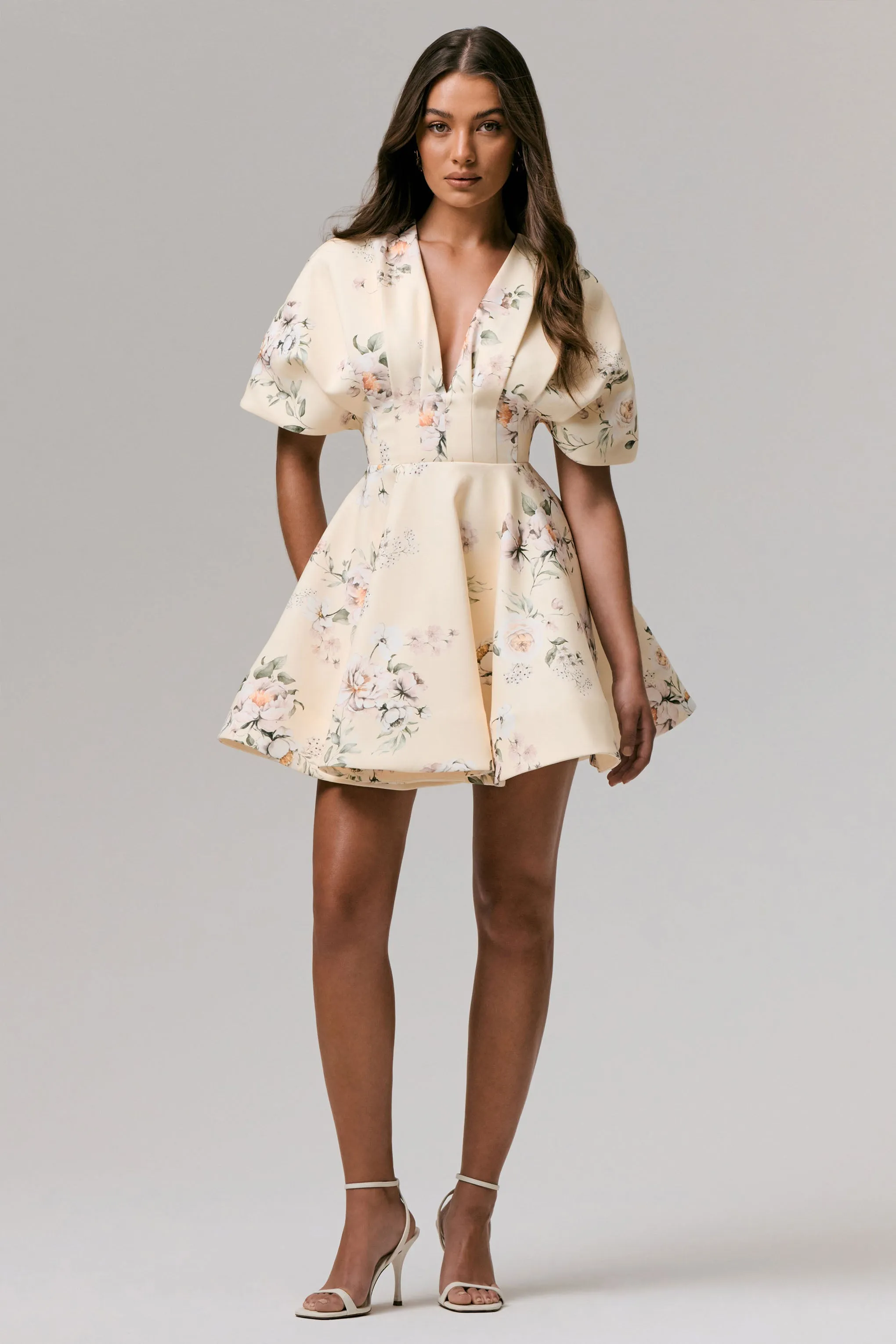 Delight | Lemon Print Plunge-Neck Ruffled Mini Dress sold by Club L London product image thumbnail 5