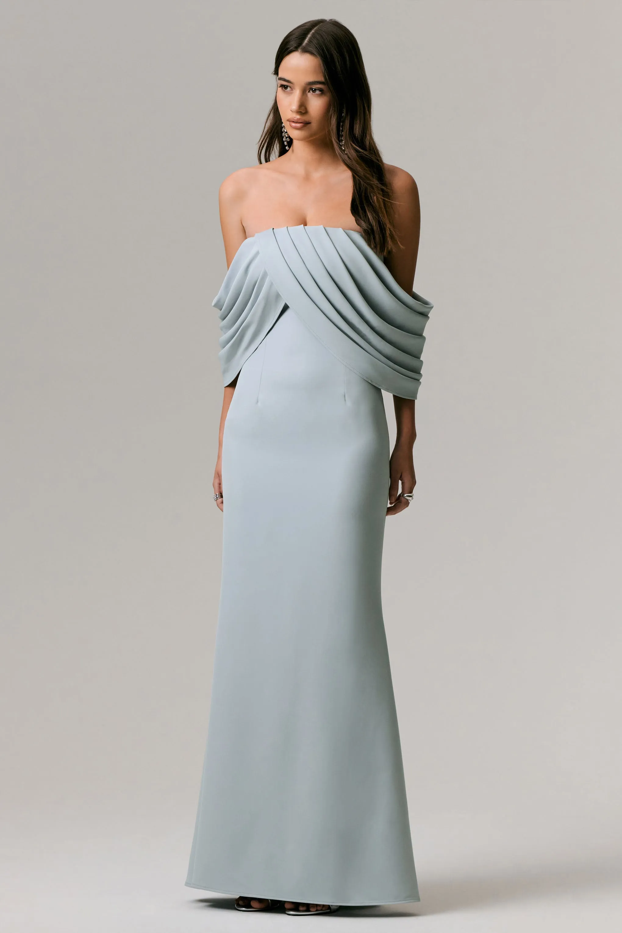 Serene | Powder Blue Draped Bardot Maxi Dress sold by Club L London product image thumbnail 4