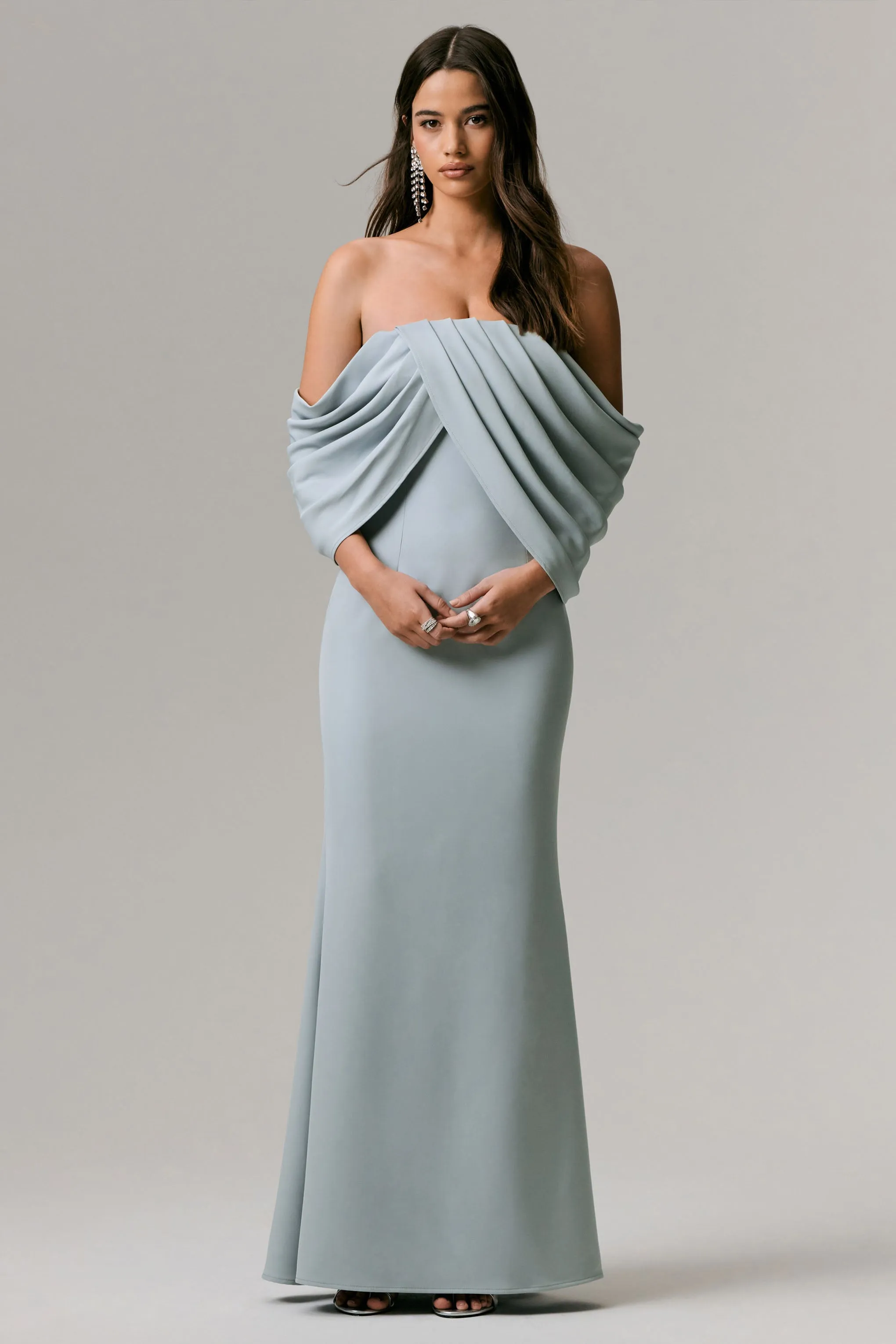 Serene | Powder Blue Draped Bardot Maxi Dress sold by Club L London product image thumbnail 3