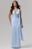 True Icon | Powder Blue Satin V-Neck Maxi Slip Dress With Sash sold by Club L London