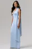 True Icon | Powder Blue Satin V-Neck Maxi Slip Dress With Sash sold by Club L London