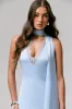 True Icon | Powder Blue Satin V-Neck Maxi Slip Dress With Sash sold by Club L London